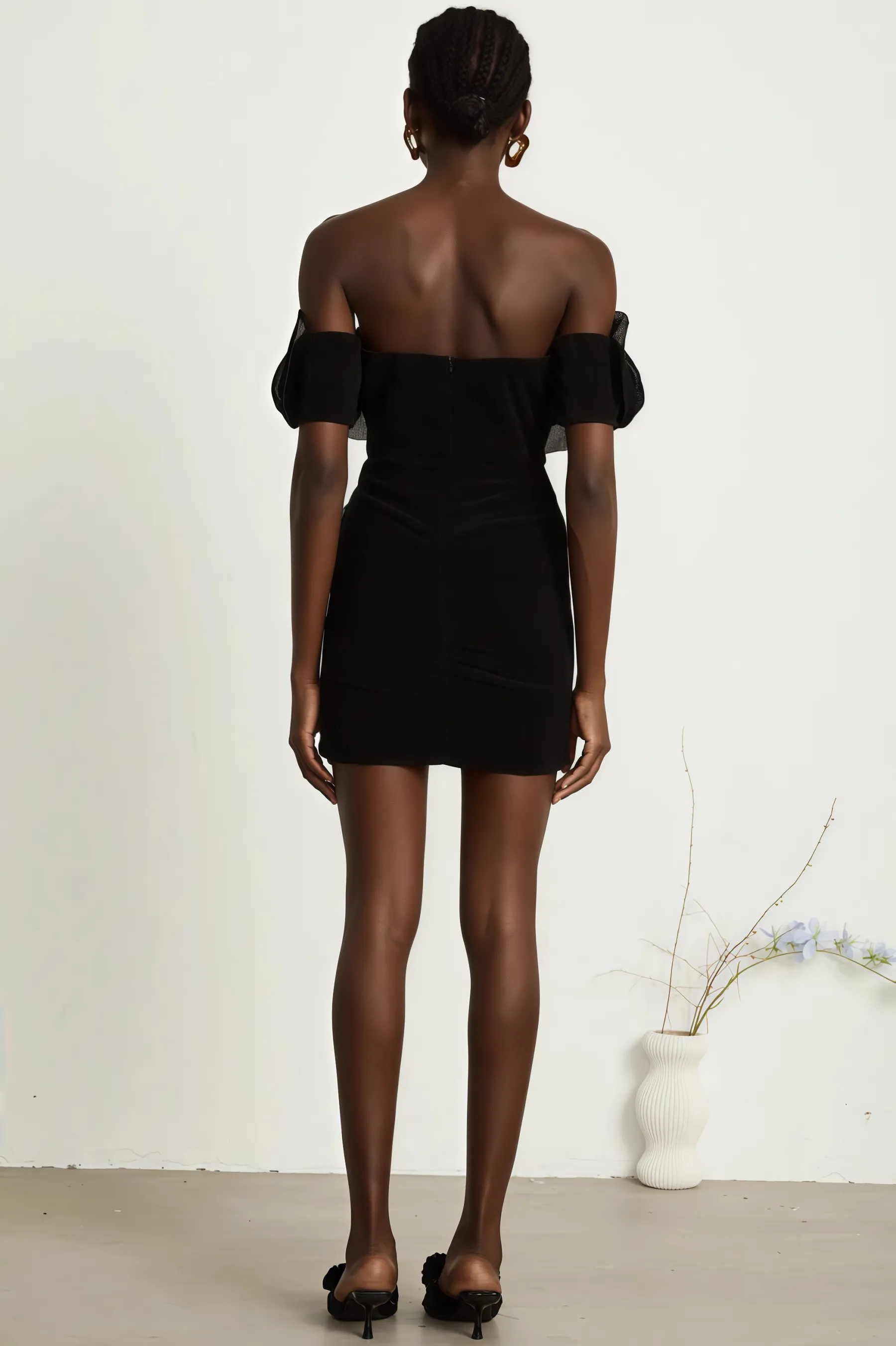 Cassia Black Floral Embroidered Mini Dress