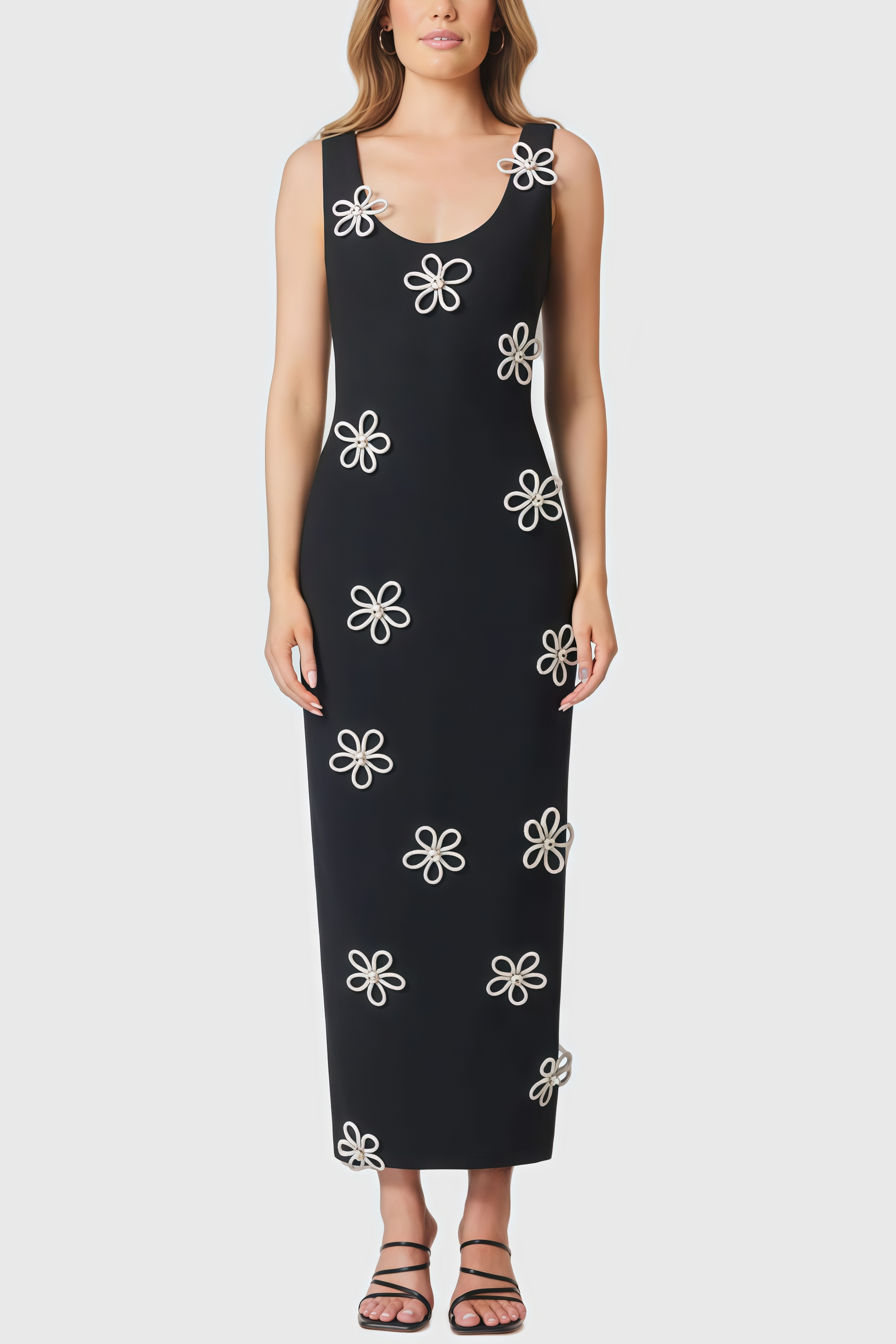 Sharo Black Diamante Midi Dress