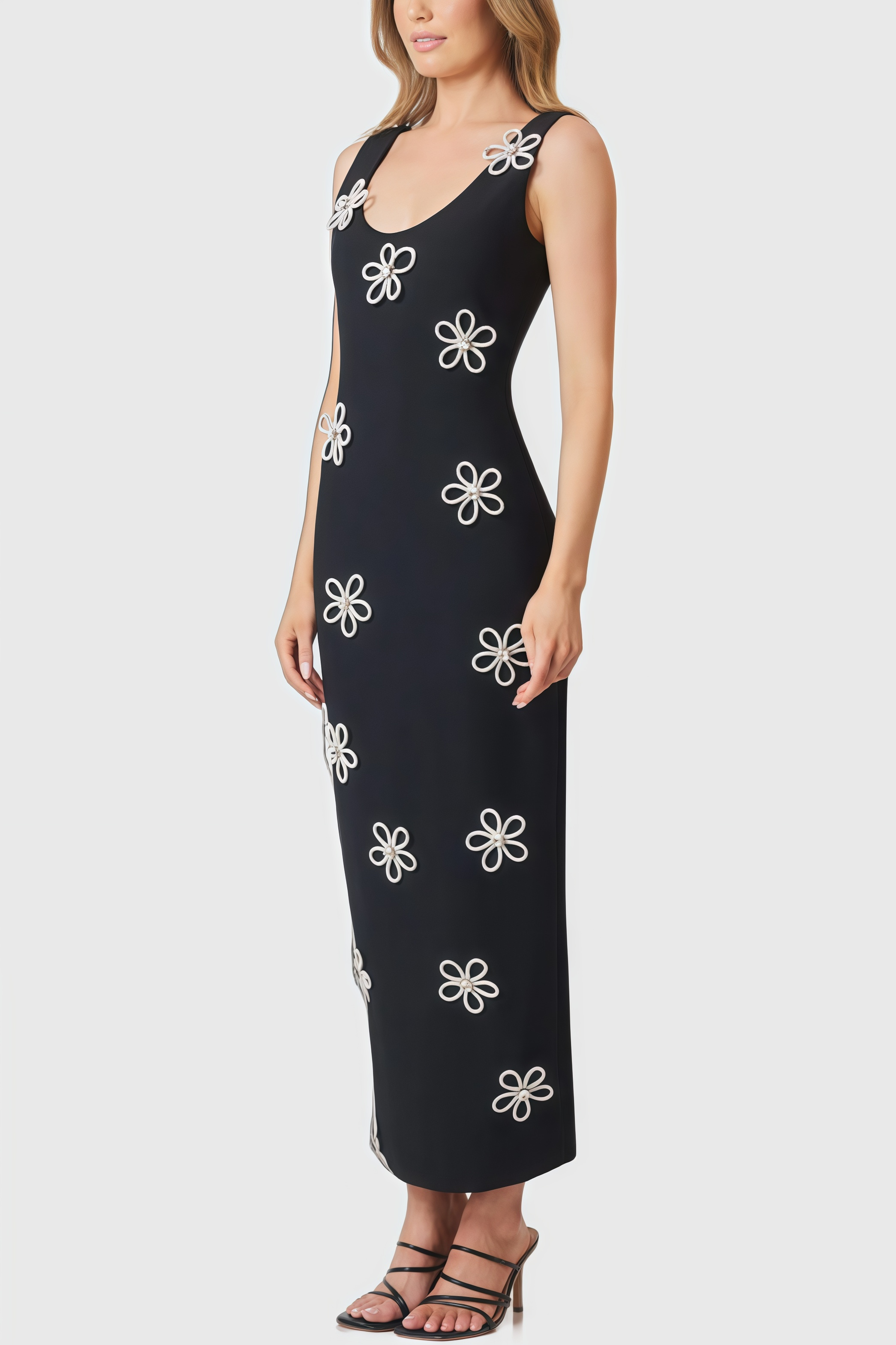 Sharo Black Diamante Midi Dress