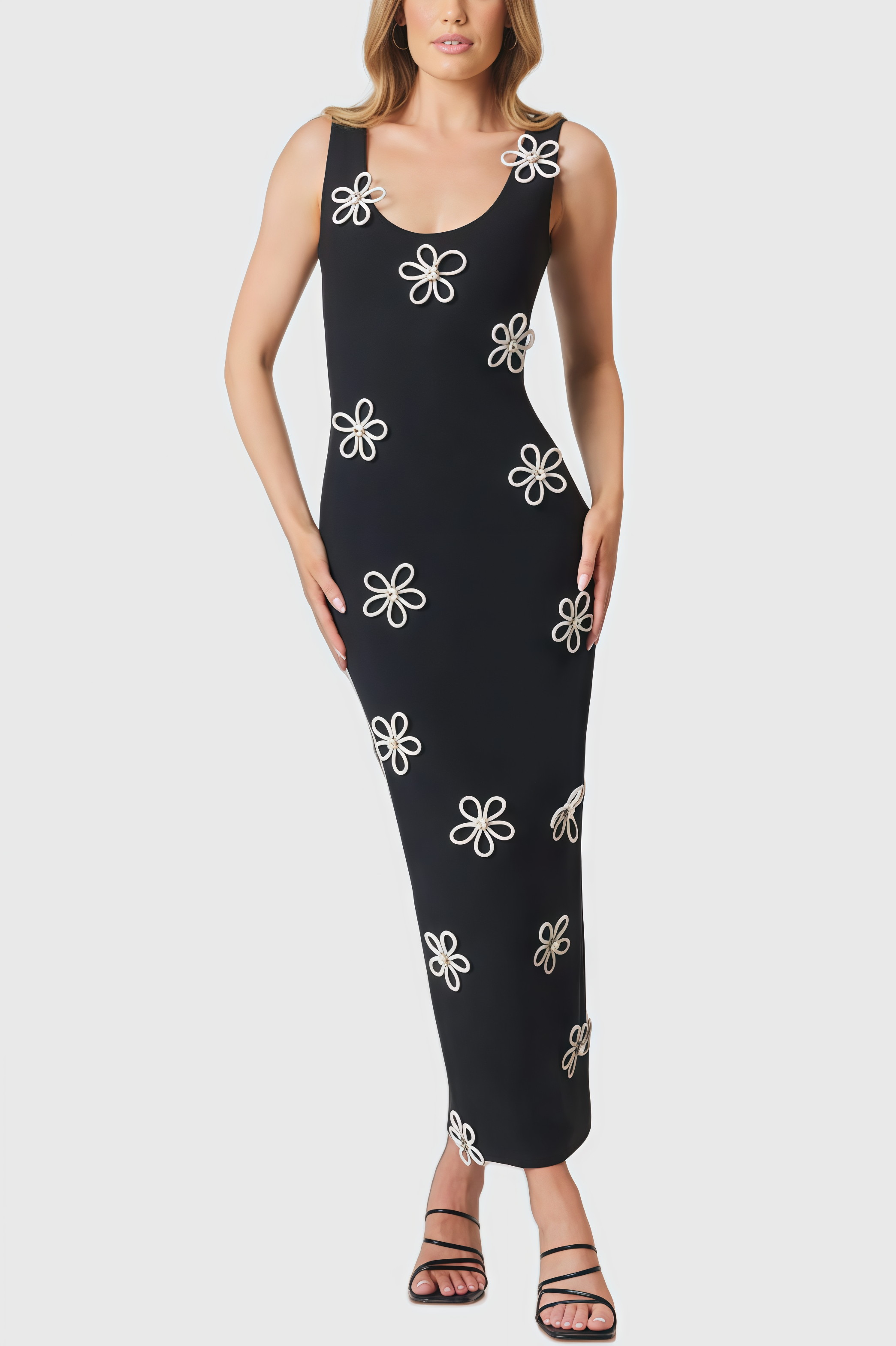 Sharo Black Diamante Midi Dress