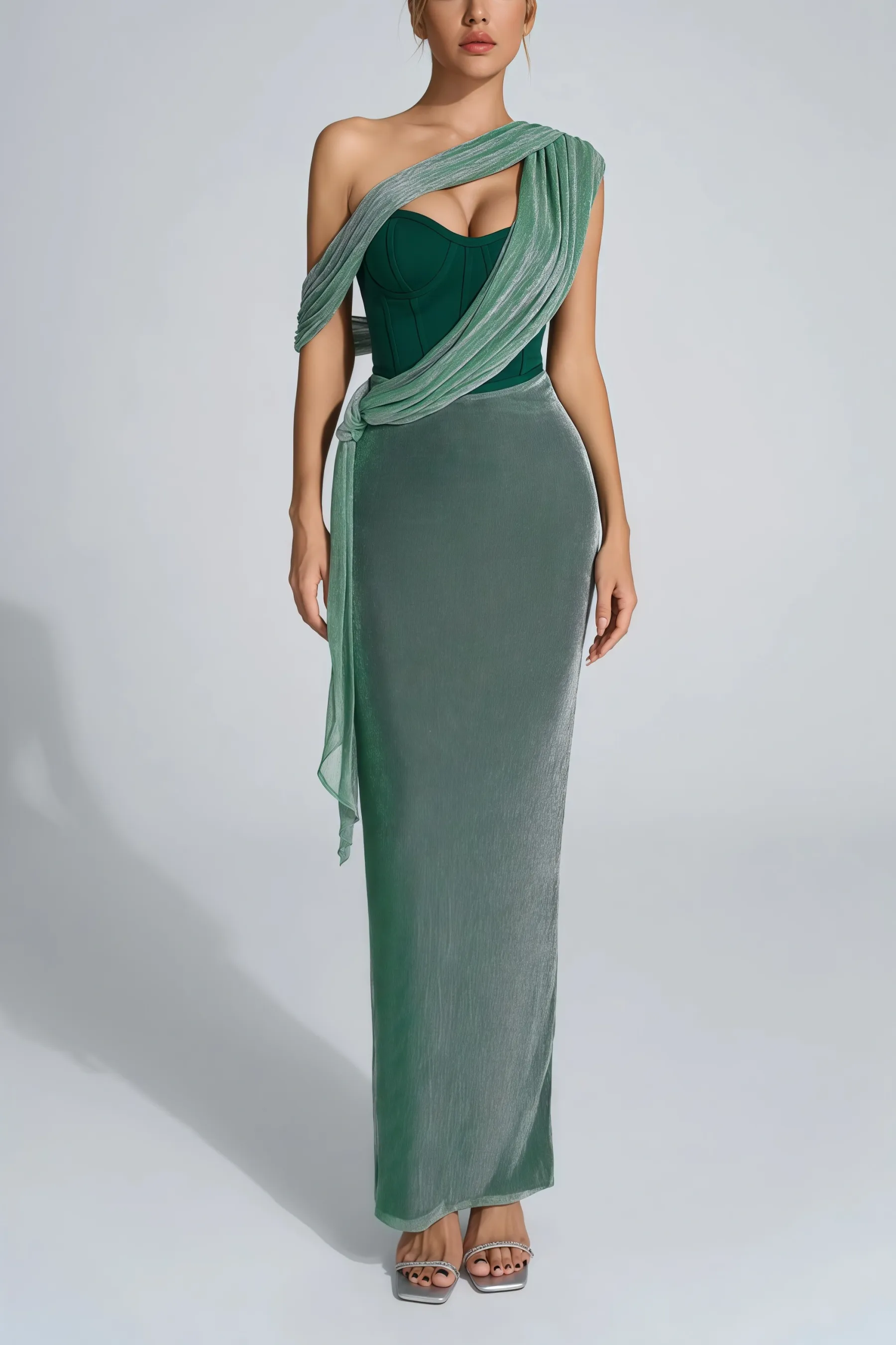 Serela Green Halter Strap Maxi Dress