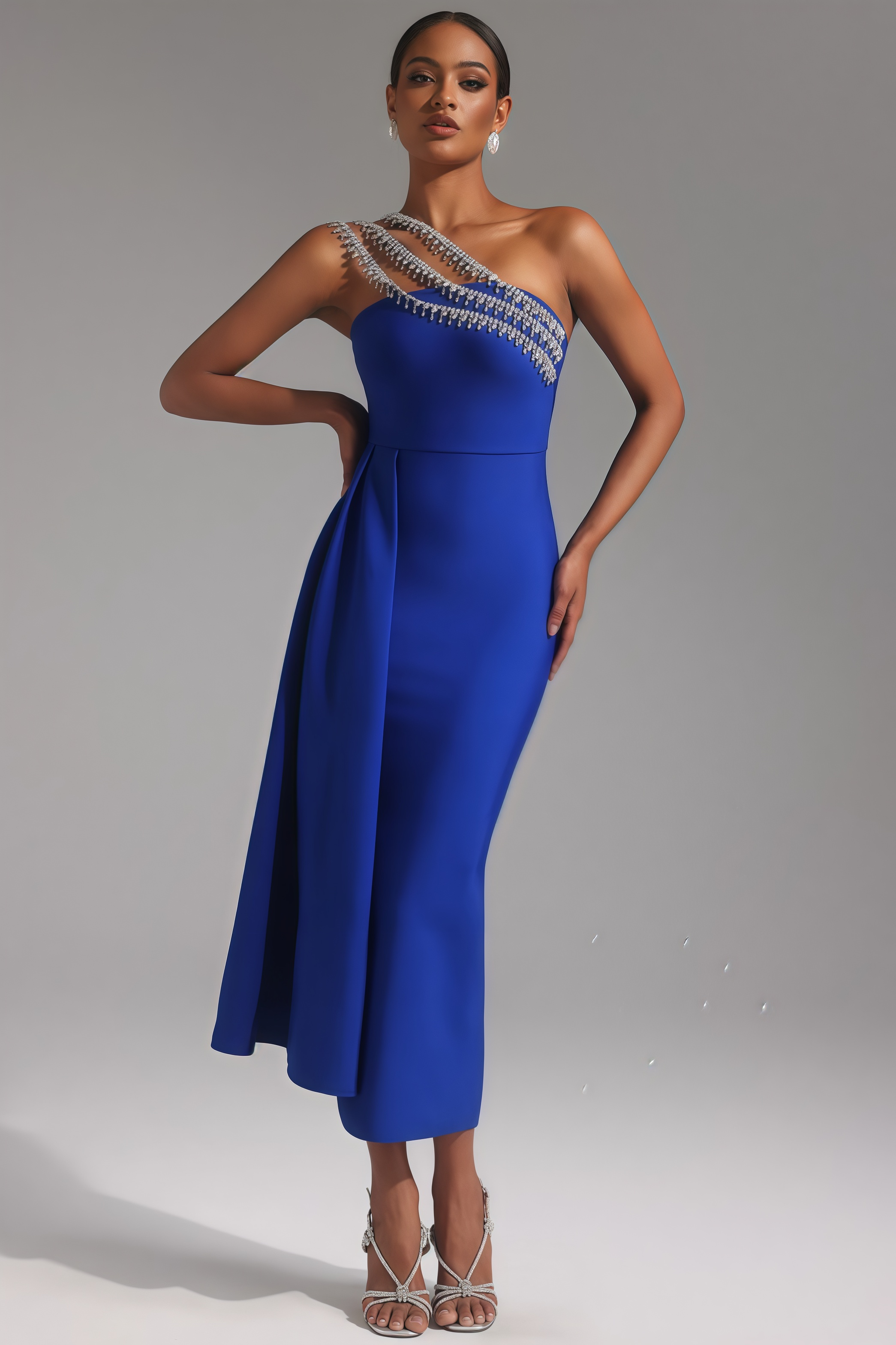 Soren One Shoulder Diamond Bandage Maxi Dress