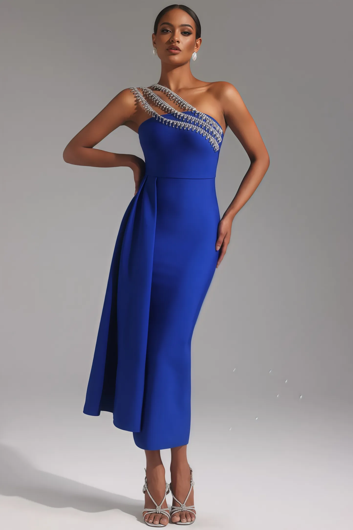 Soren One Shoulder Diamond Bandage Maxi Dress