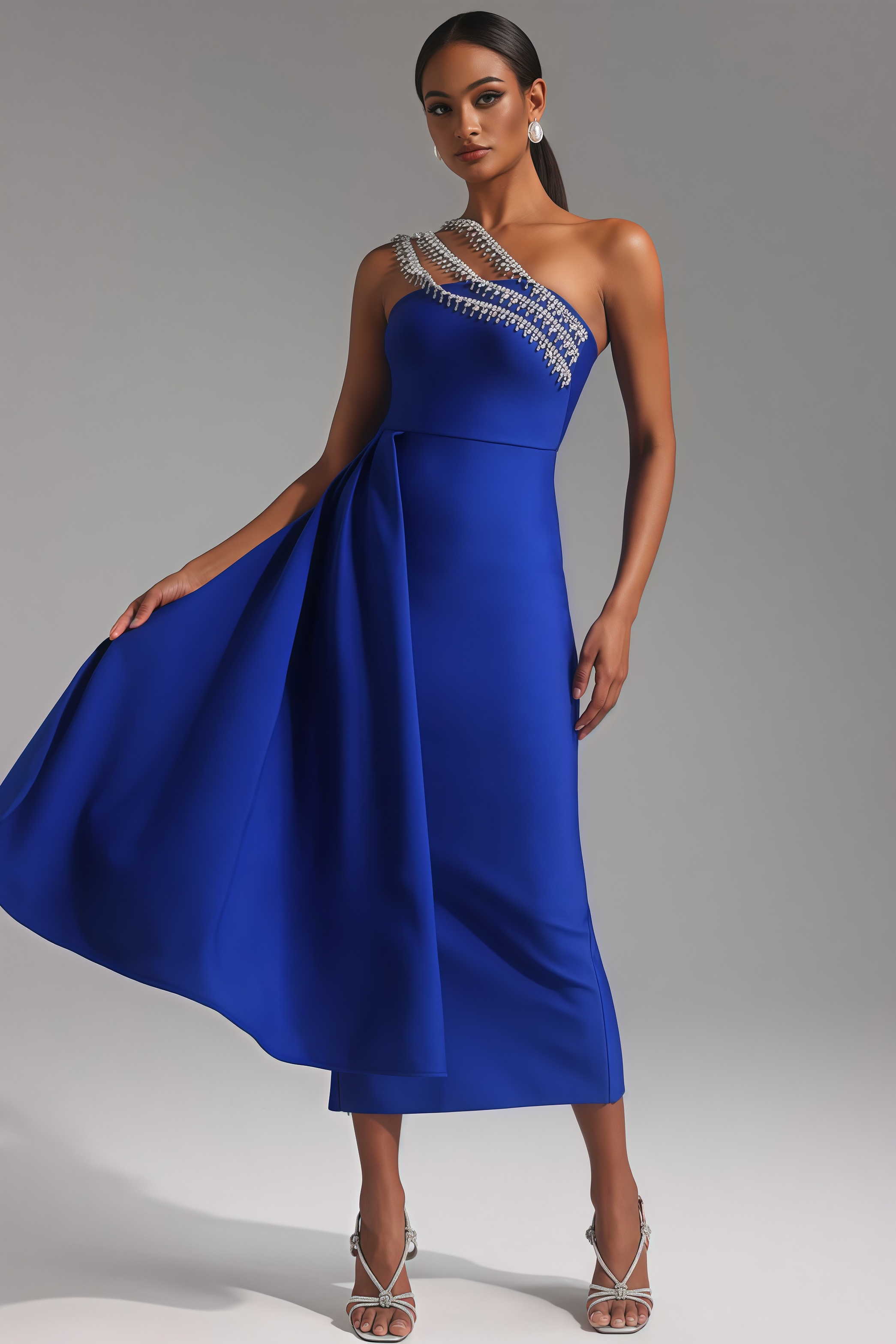 Soren One Shoulder Diamond Bandage Maxi Dress