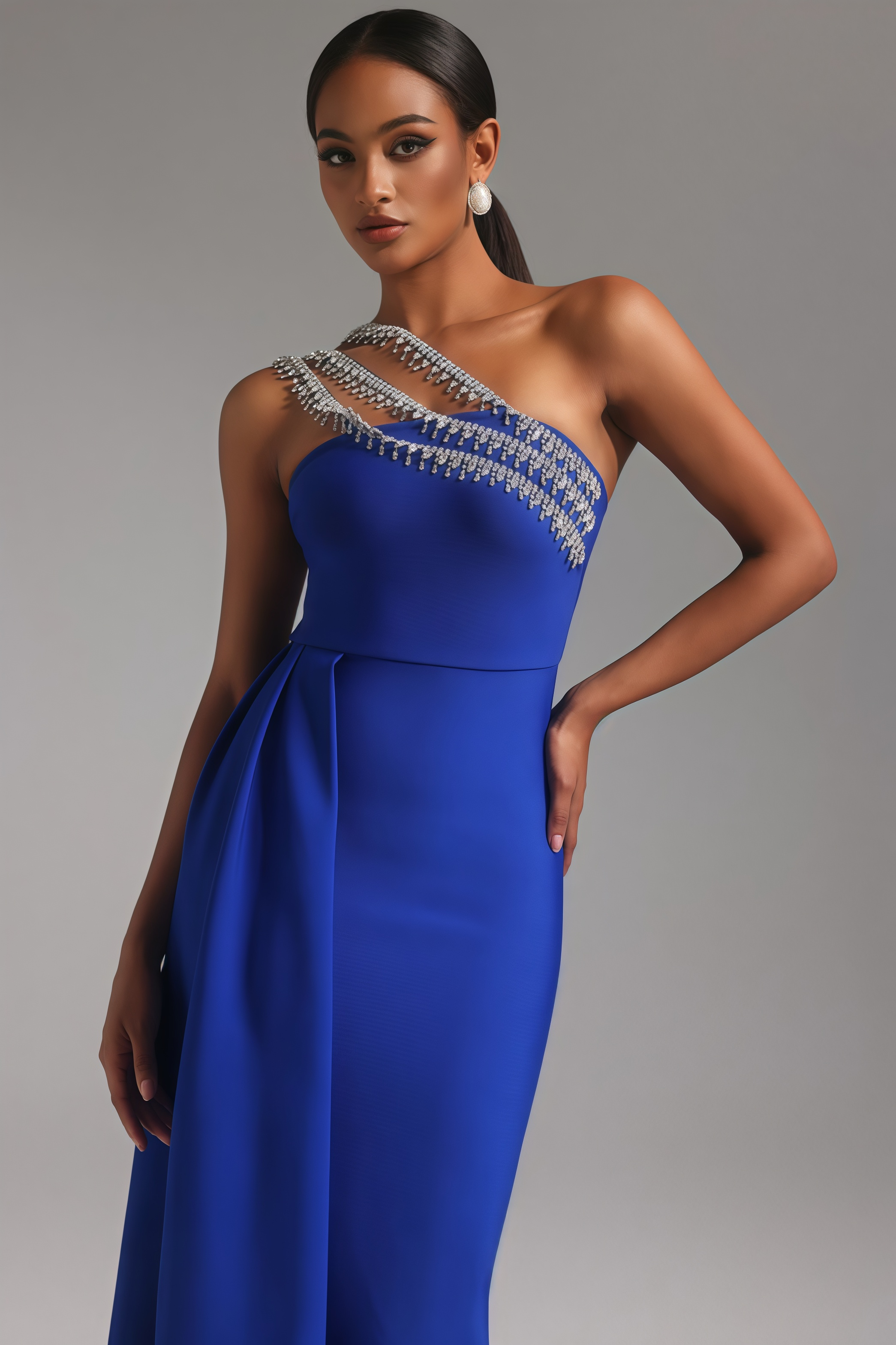 Soren One Shoulder Diamond Bandage Maxi Dress