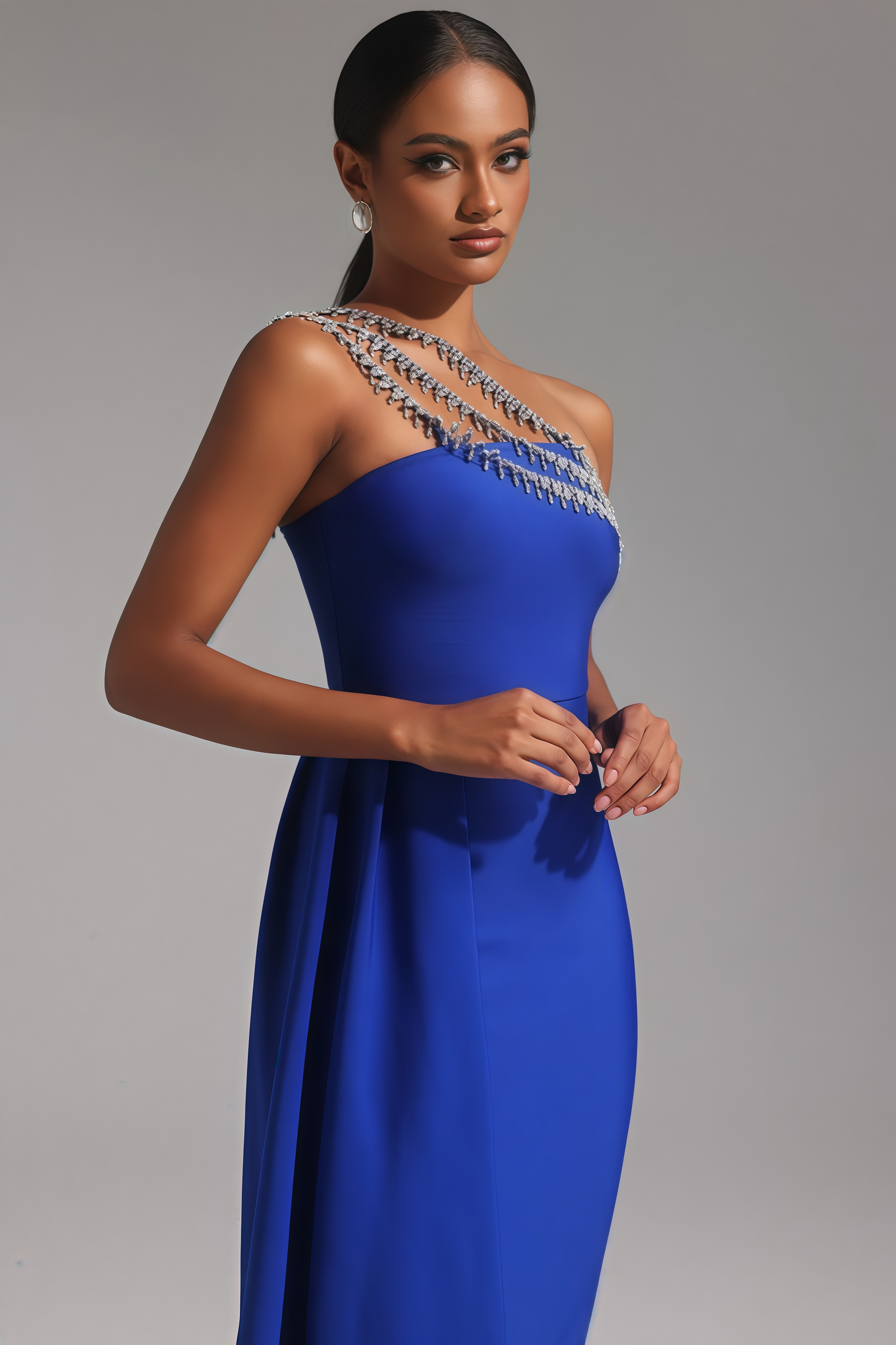 Soren One Shoulder Diamond Bandage Maxi Dress