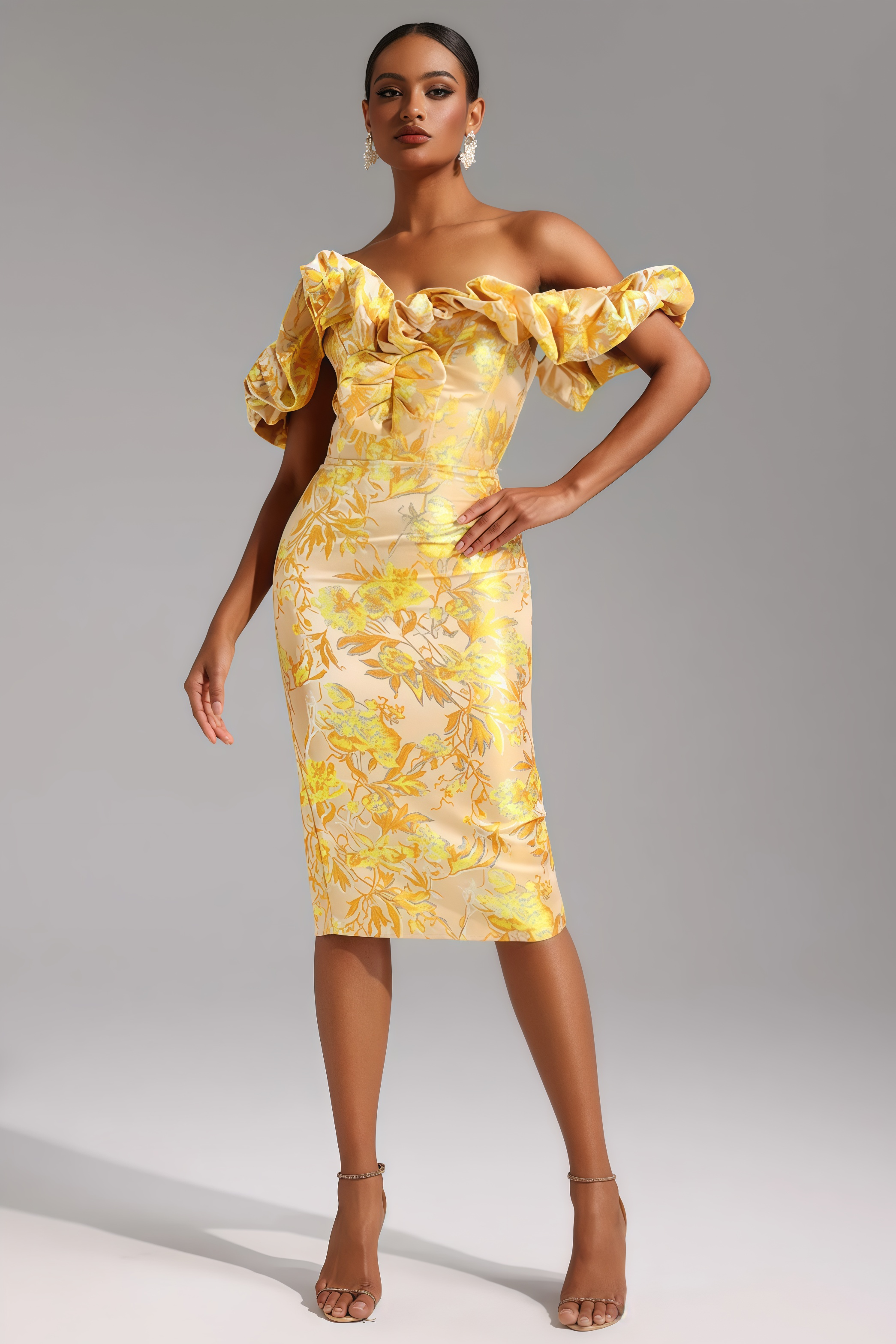 Joni One-Shoulder Jacquard Midi Dress