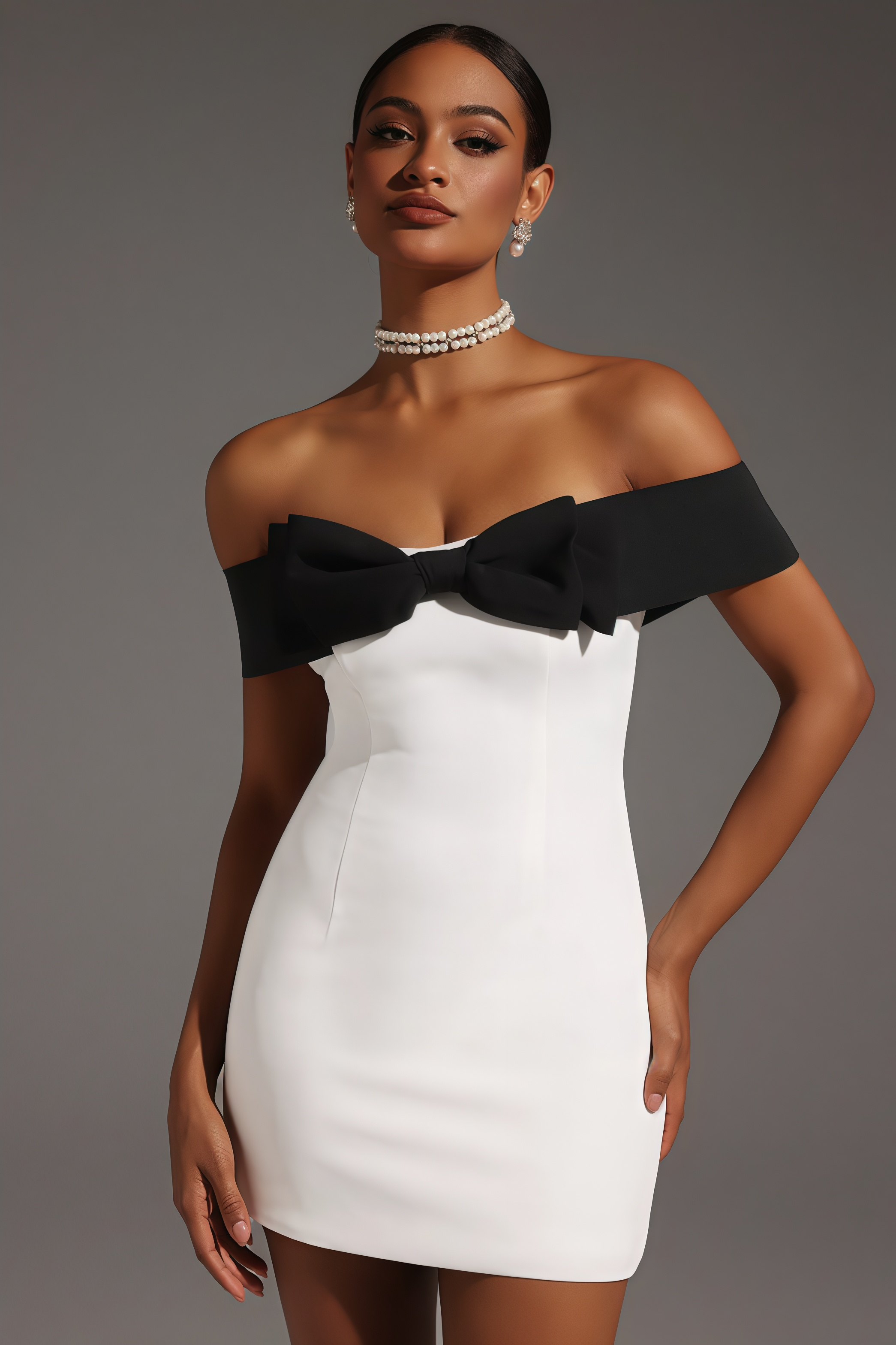 Parry Off-Shoulder Bow Mini Dress