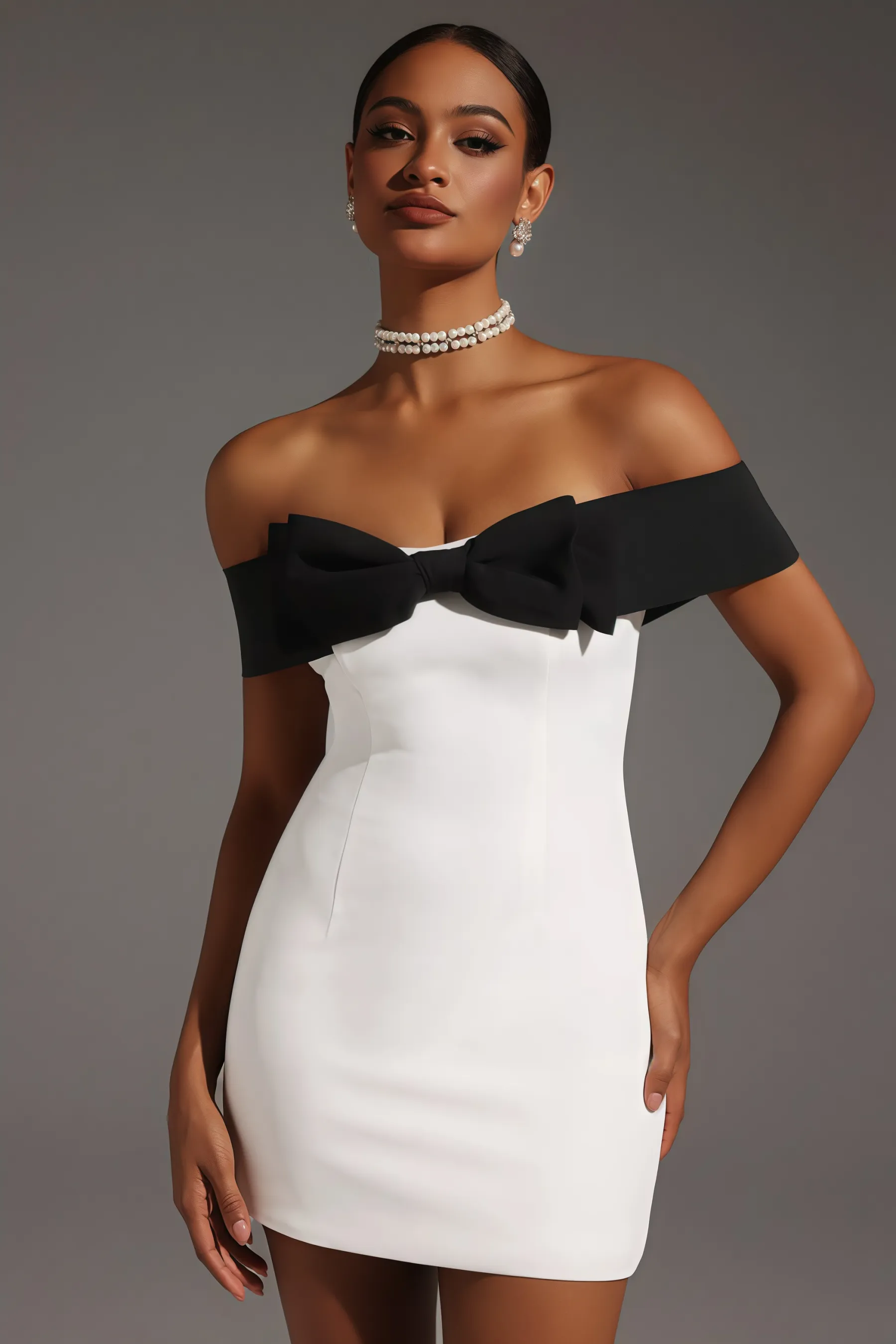 Parry Off-Shoulder Bow Mini Dress