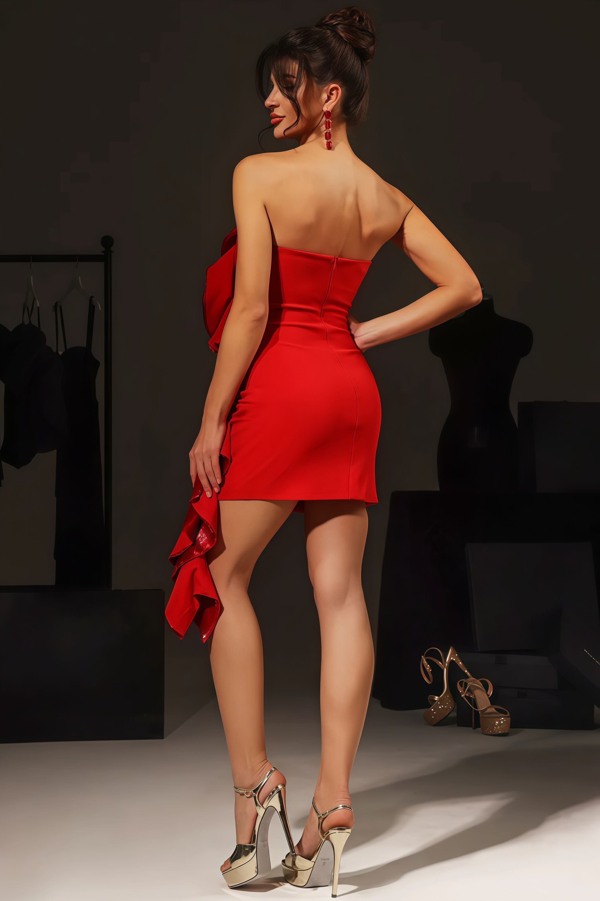 Lush Ruffle Sequin Strapless Mini Dress