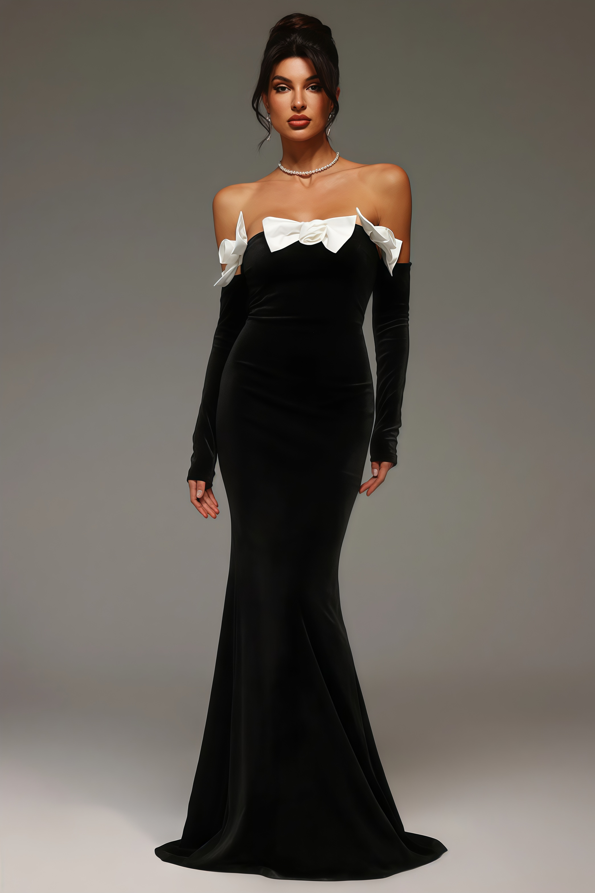 Eira Velvet Strapless with Bow Maxi Dress