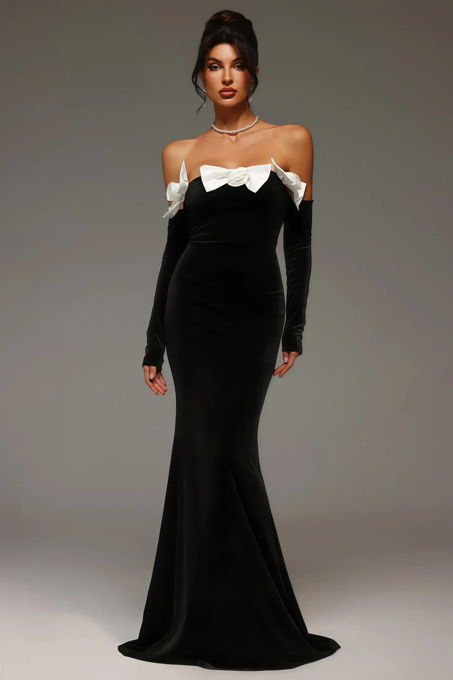 Eira Velvet Strapless with Bow Maxi Dress