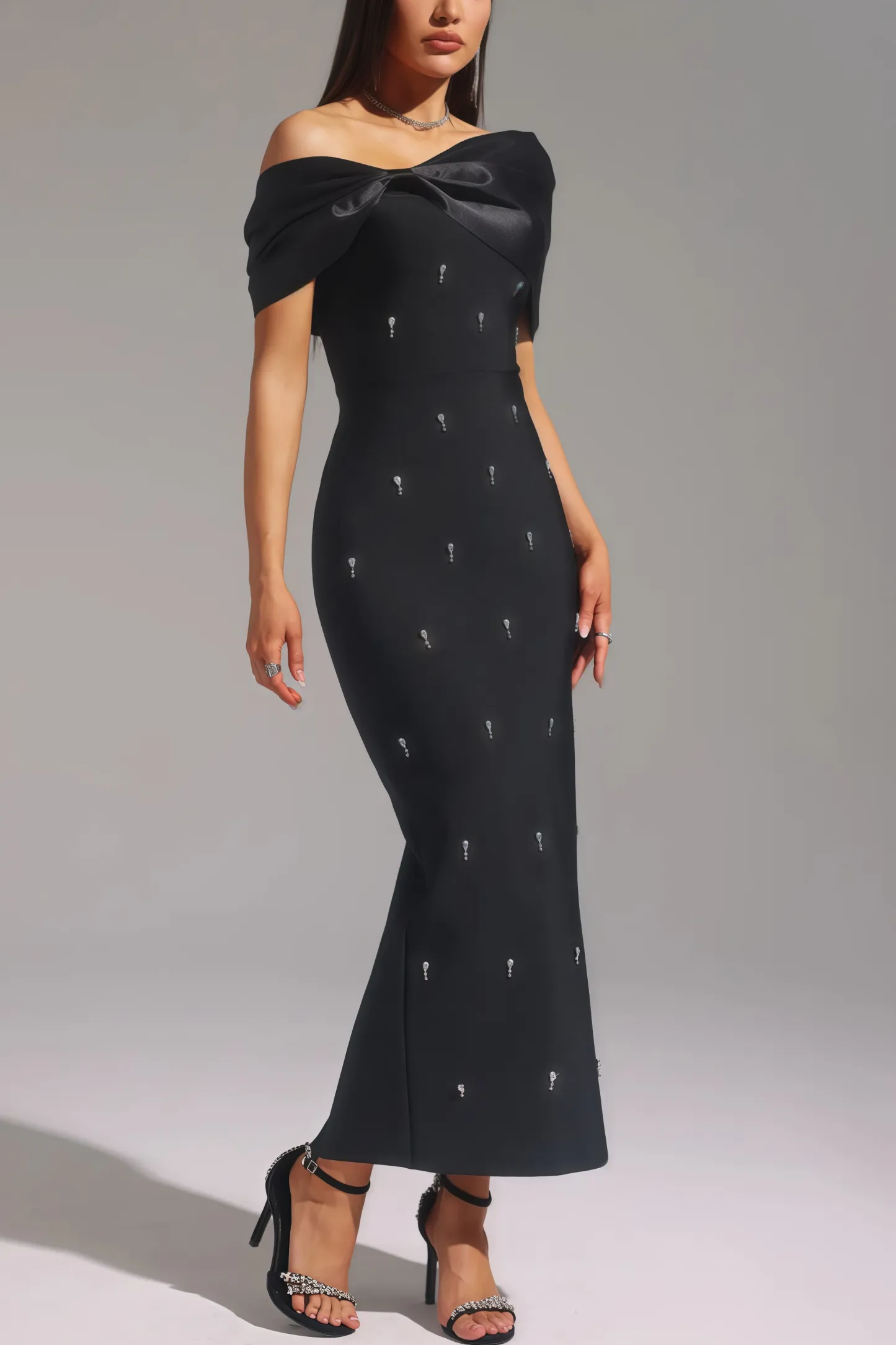 Elerid Diamond Bow Bandage Maxi Dress