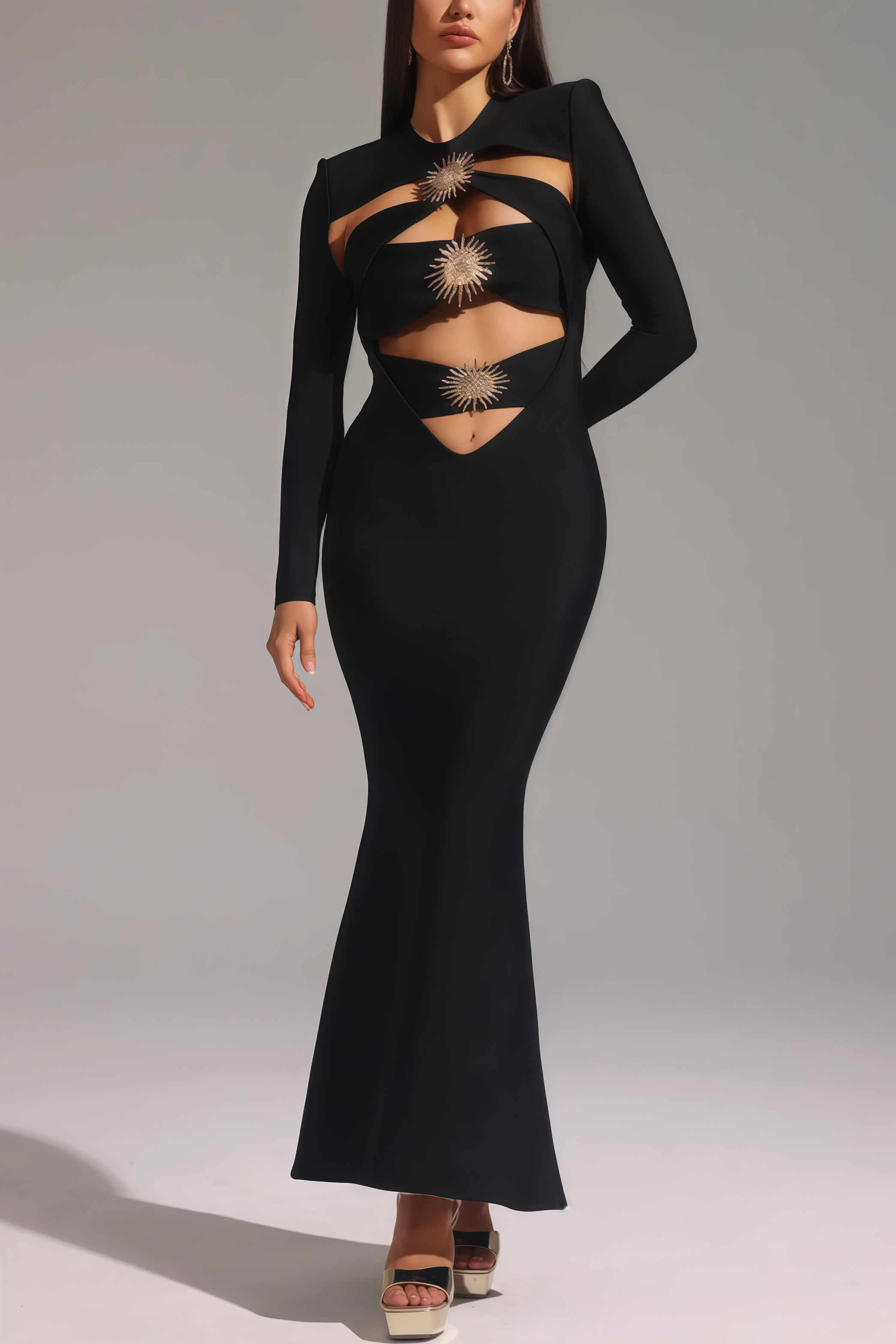 Claide Hollow Out Fishtail Bandage Maxi Dress
