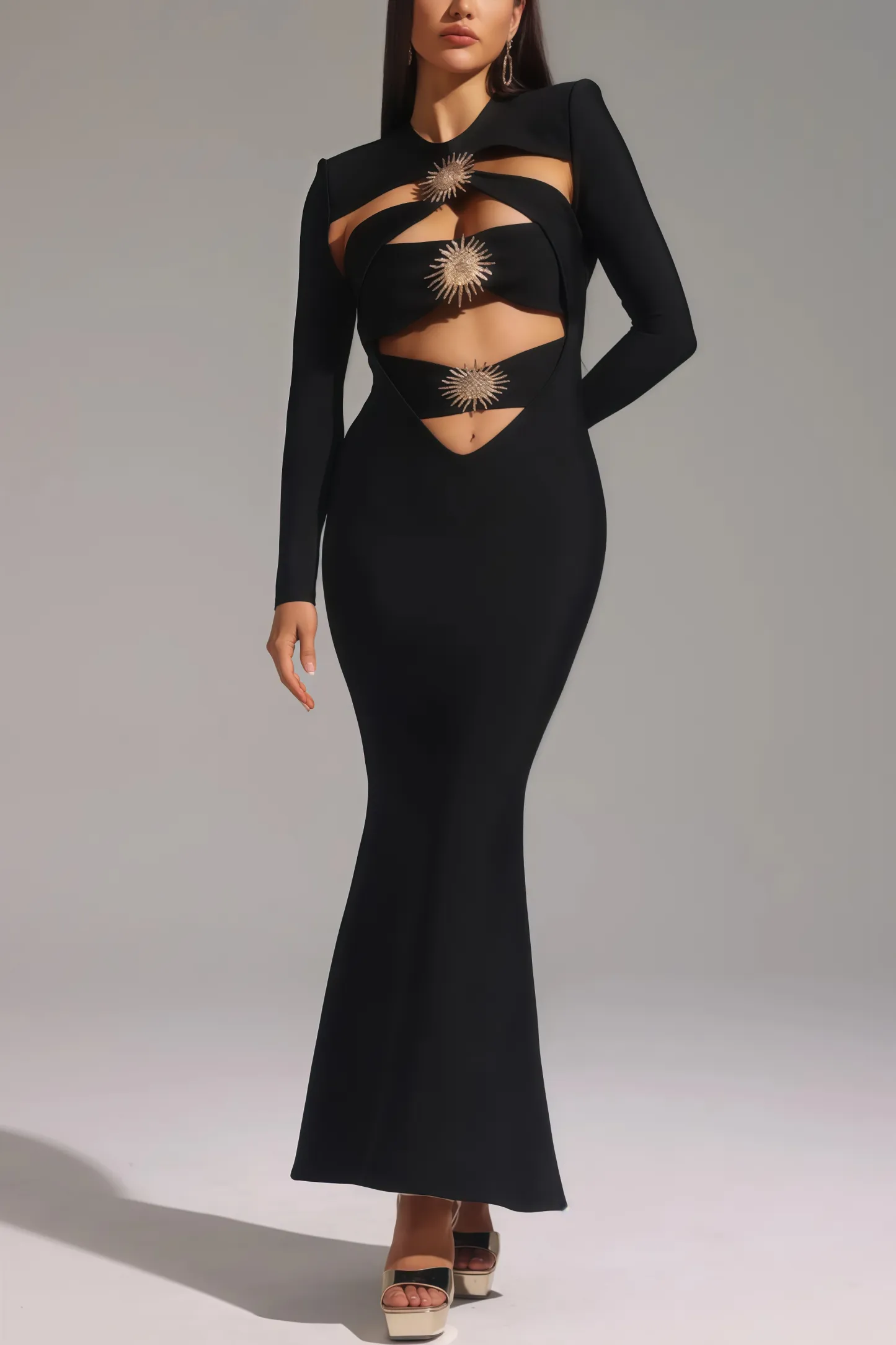 Claide Hollow Out Fishtail Bandage Maxi Dress