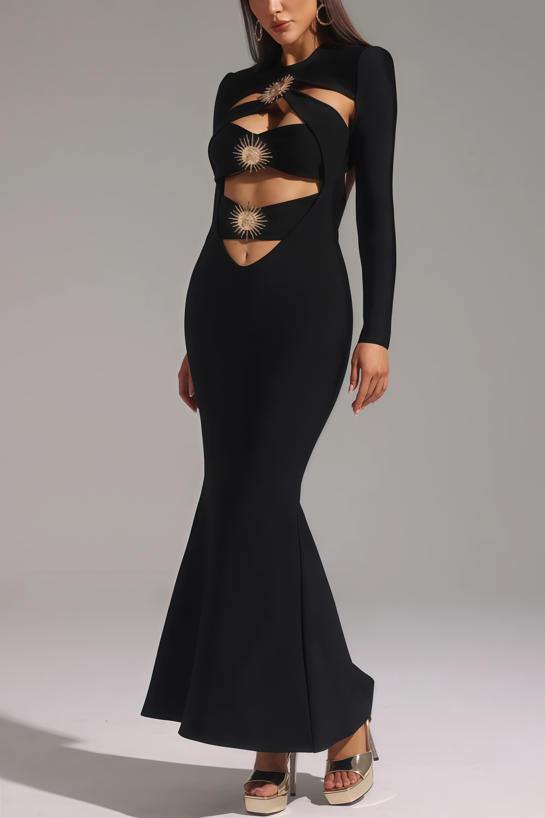 Claide Hollow Out Fishtail Bandage Maxi Dress