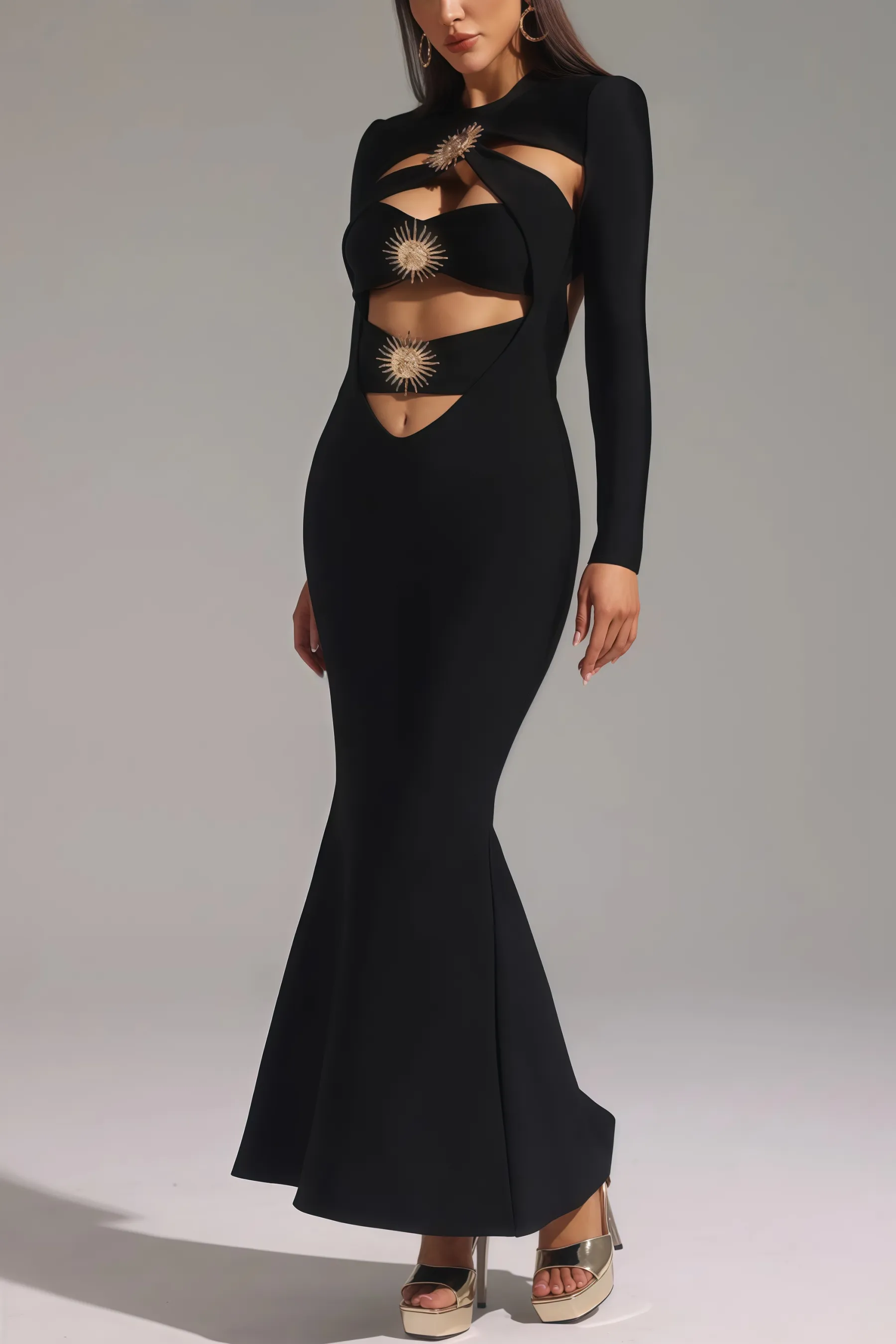 Claide Hollow Out Fishtail Bandage Maxi Dress