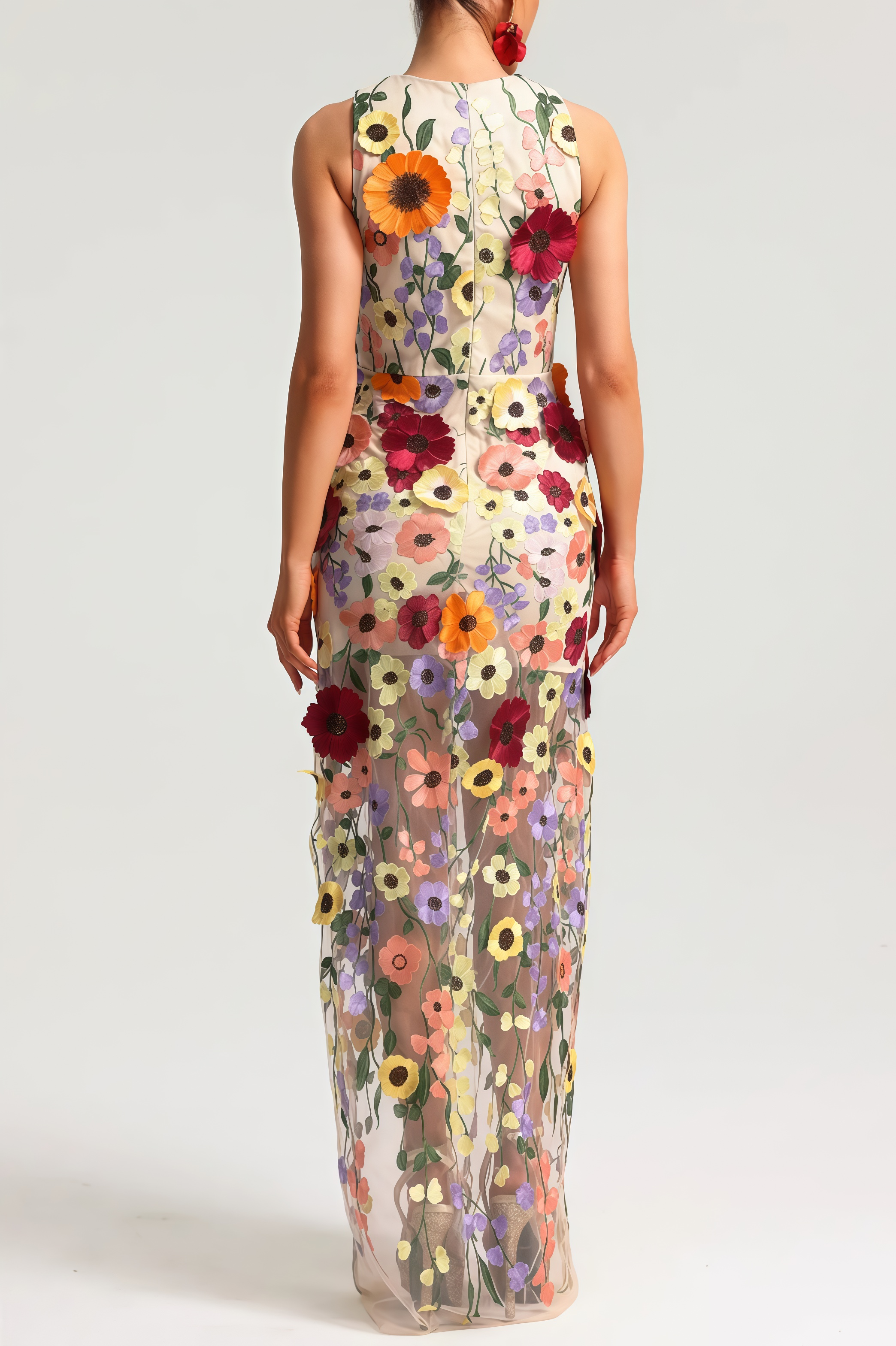 Hella Sleeveless Embroidery Flowers Maxi Dress