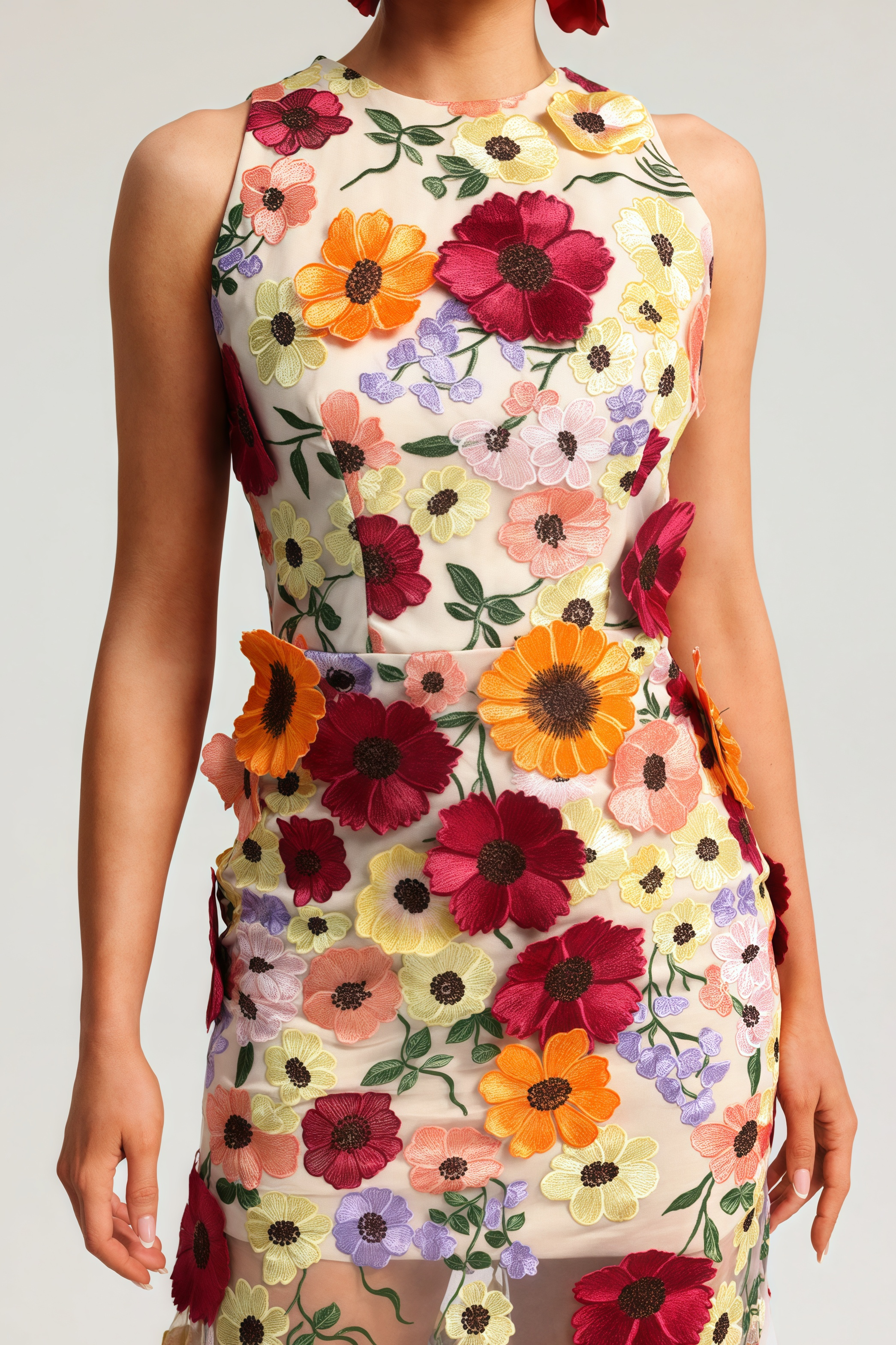 Hella Sleeveless Embroidery Flowers Maxi Dress