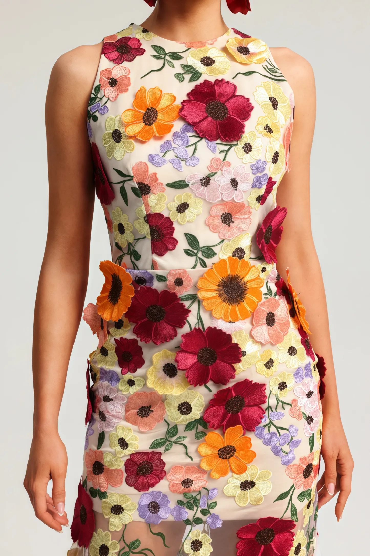 Hella Sleeveless Embroidery Flowers Maxi Dress