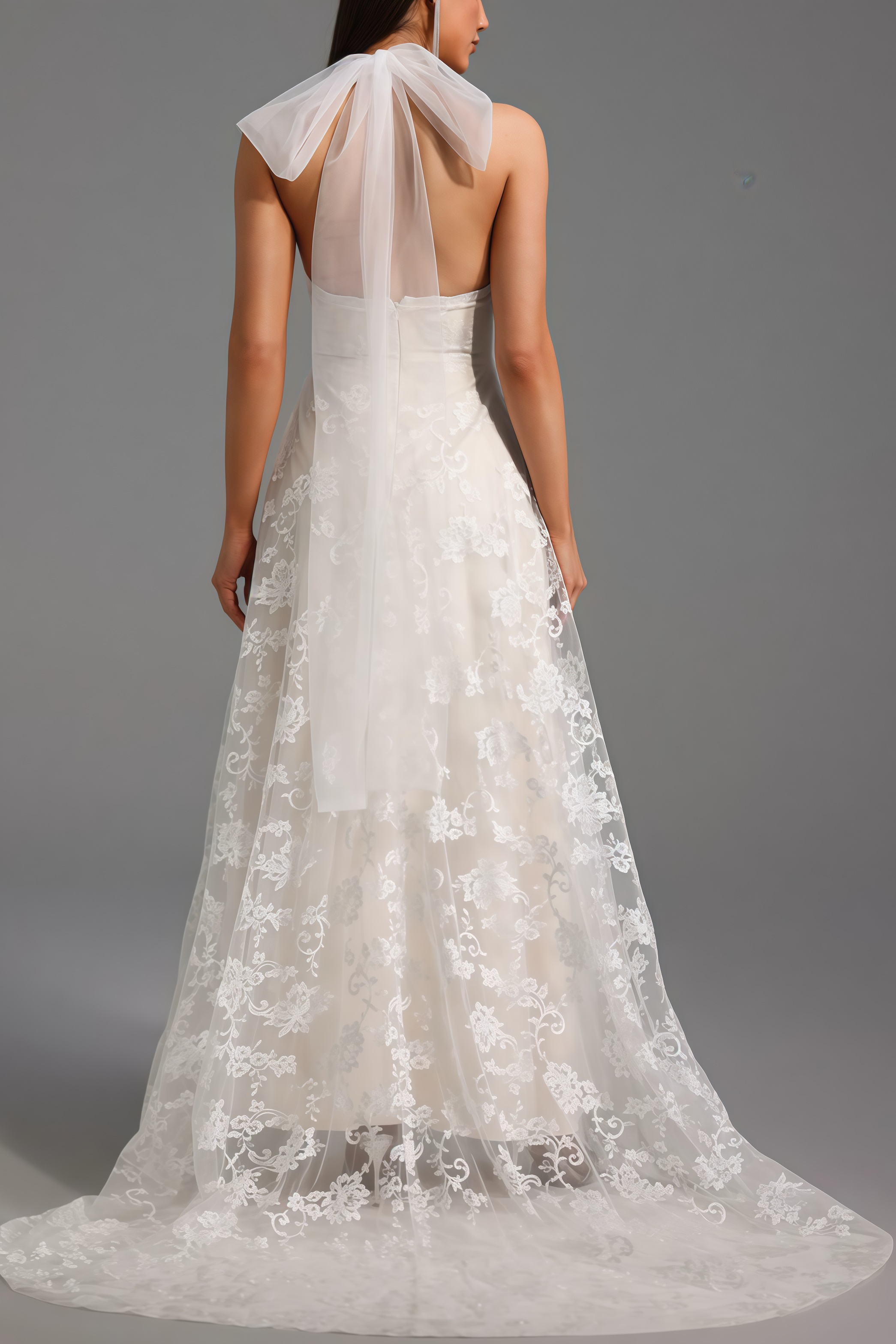 Albine Halter Sleeveless V-Neck Lace Maxi Dress