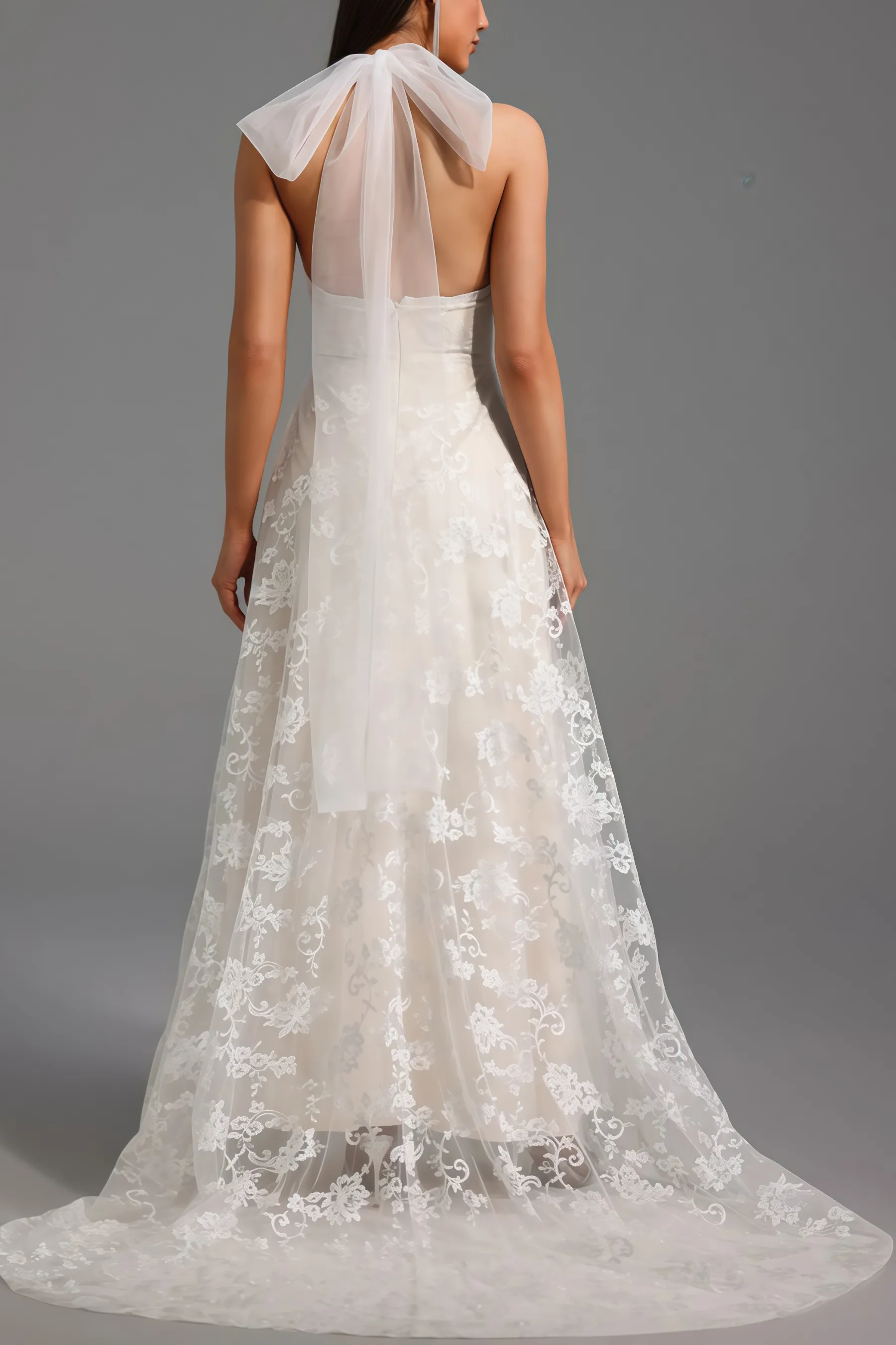 Albine Halter Sleeveless V-Neck Lace Maxi Dress