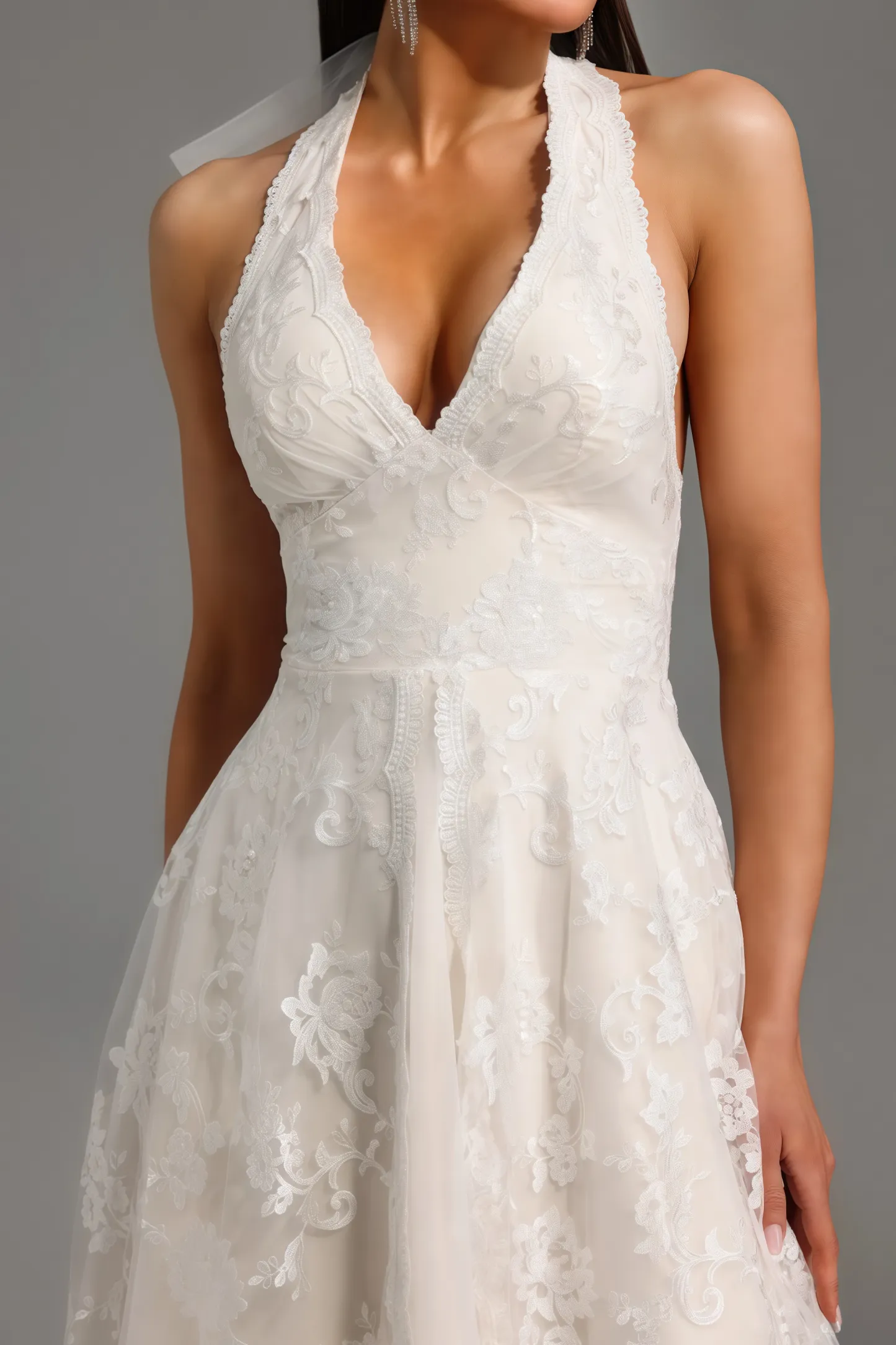Albine Halter Sleeveless V-Neck Lace Maxi Dress