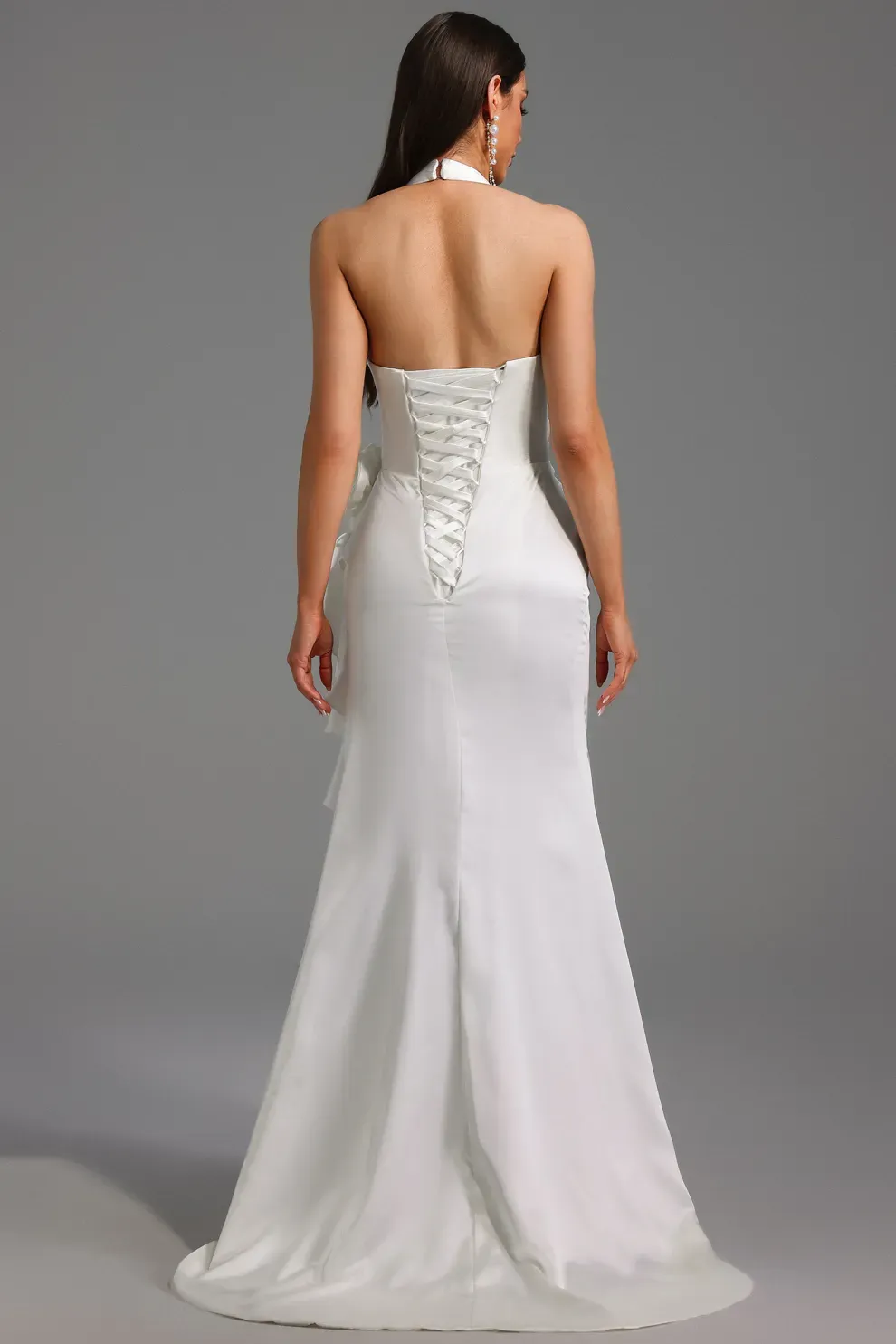 Mirisan Halter V-Neck Flowers Flounce Maxi Dress