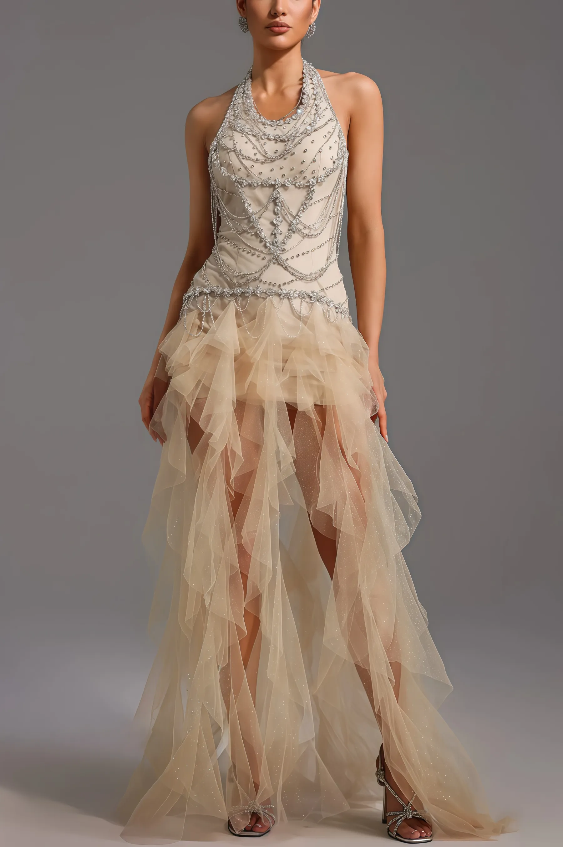 Daelad Sleeveless V-Neck Sequin Tassel Maxi Dress