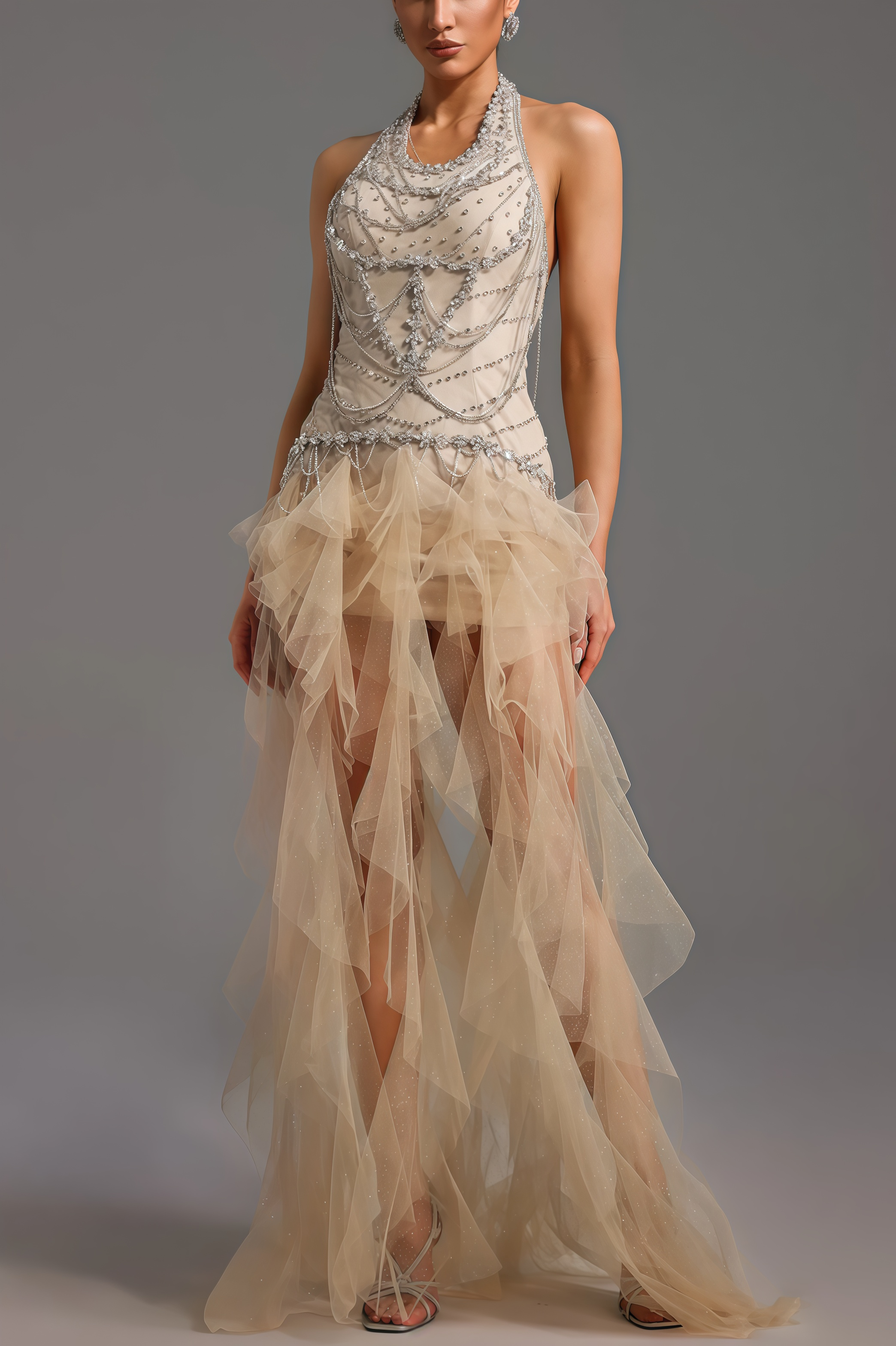 Daelad Sleeveless V-Neck Sequin Tassel Maxi Dress