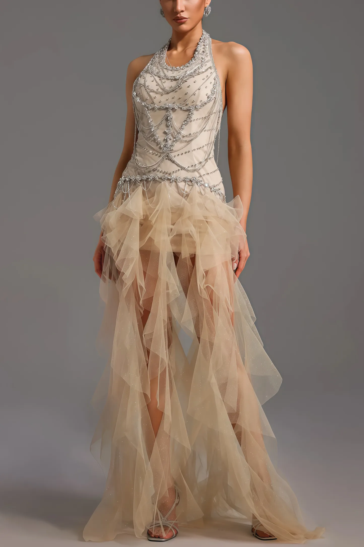 Daelad Sleeveless V-Neck Sequin Tassel Maxi Dress