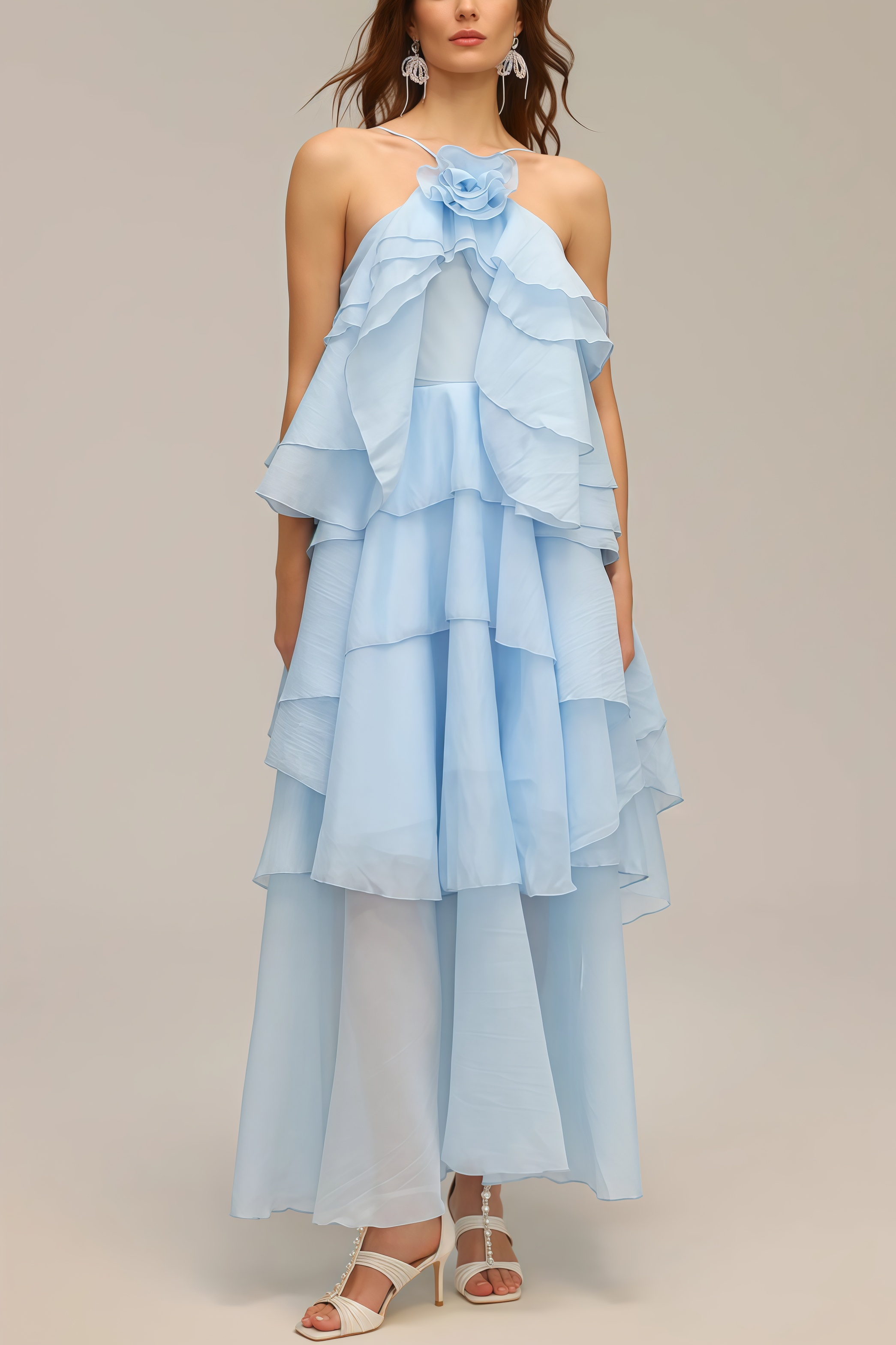 Kaelly Sleeveless Flower Folds Maxi Dress