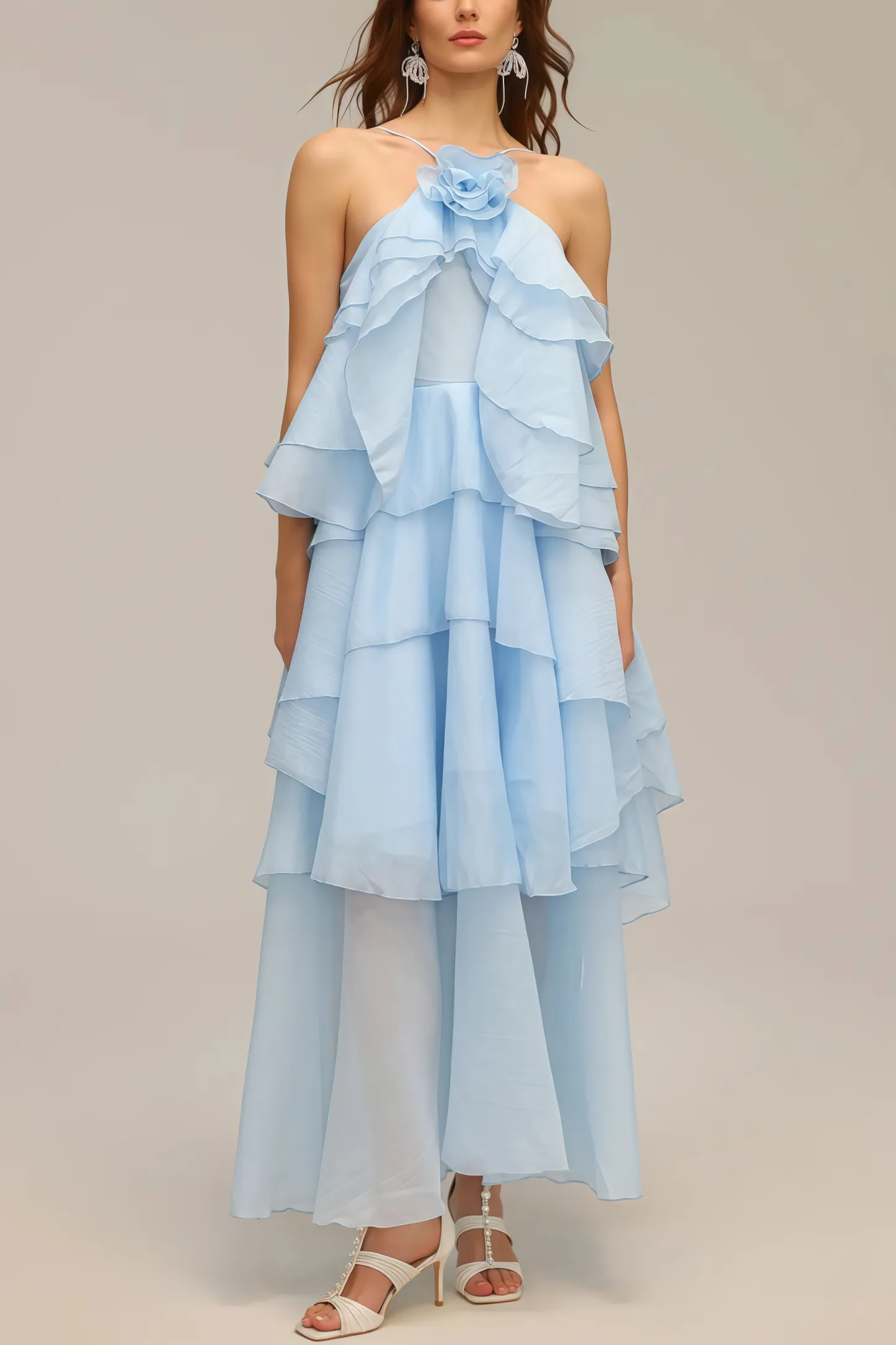 Kaelly Sleeveless Flower Folds Maxi Dress