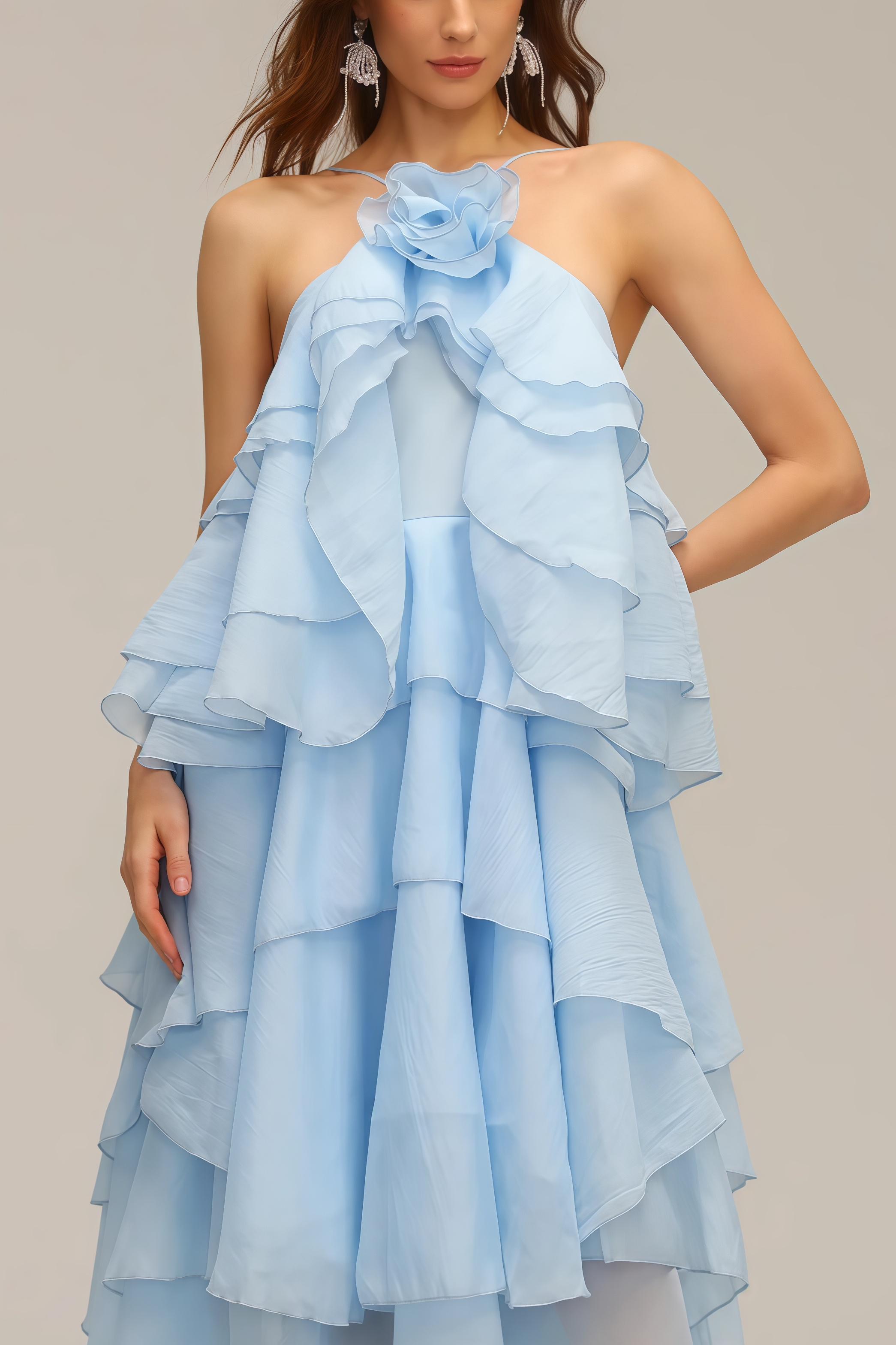 Kaelly Sleeveless Flower Folds Maxi Dress
