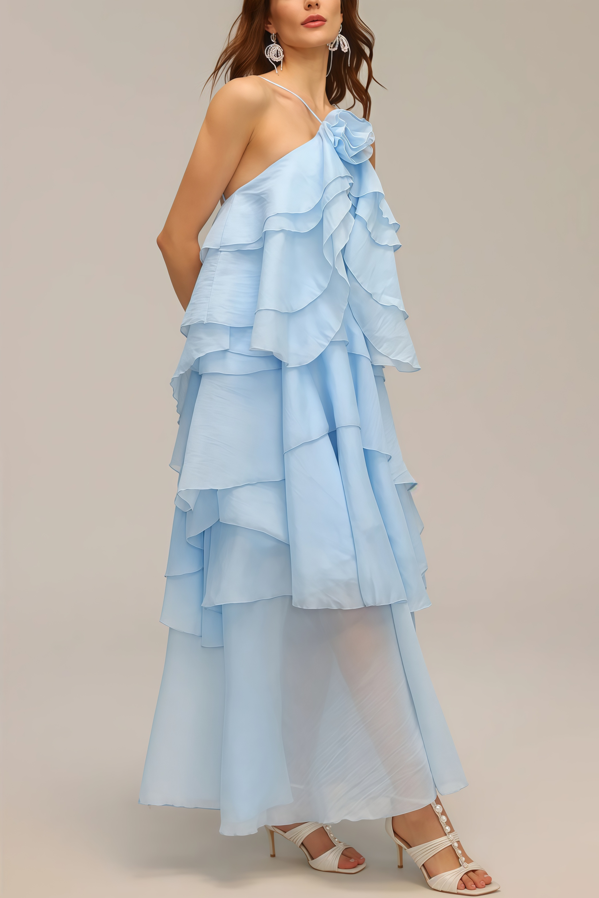 Kaelly Sleeveless Flower Folds Maxi Dress