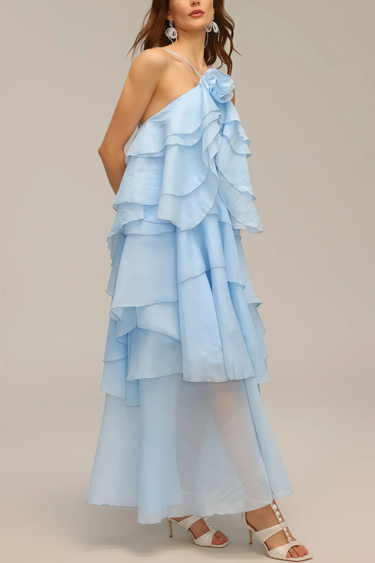 Kaelly Sleeveless Flower Folds Maxi Dress