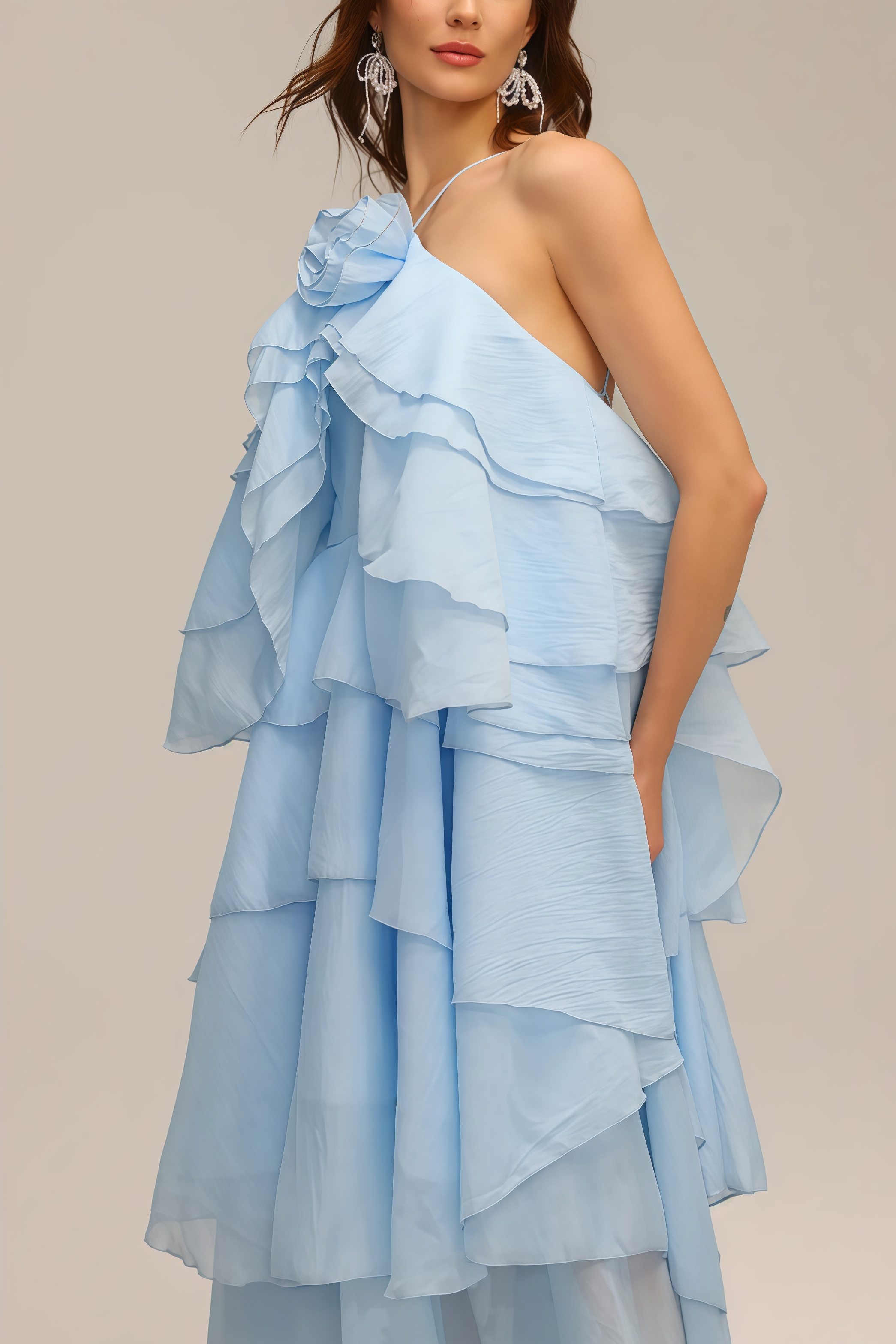 Kaelly Sleeveless Flower Folds Maxi Dress