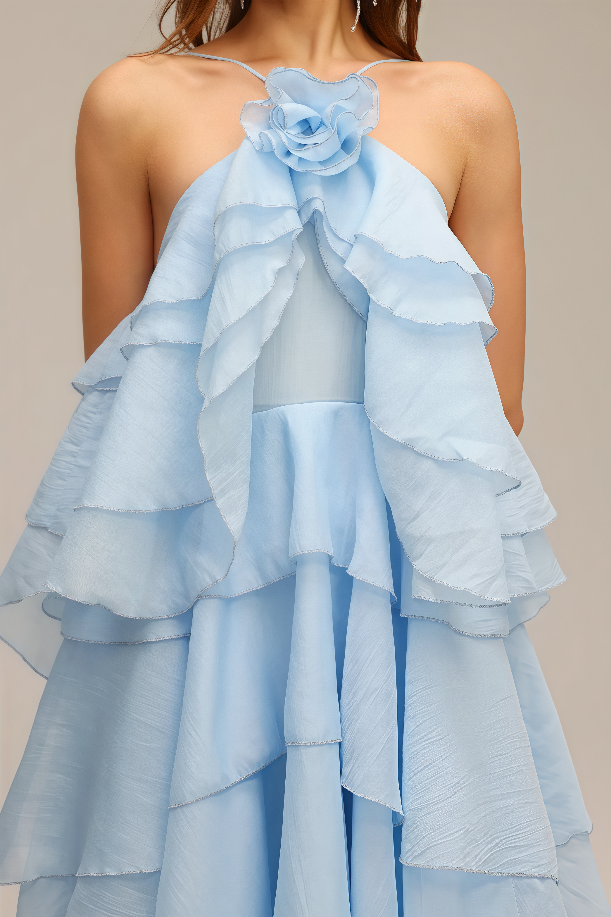 Kaelly Sleeveless Flower Folds Maxi Dress