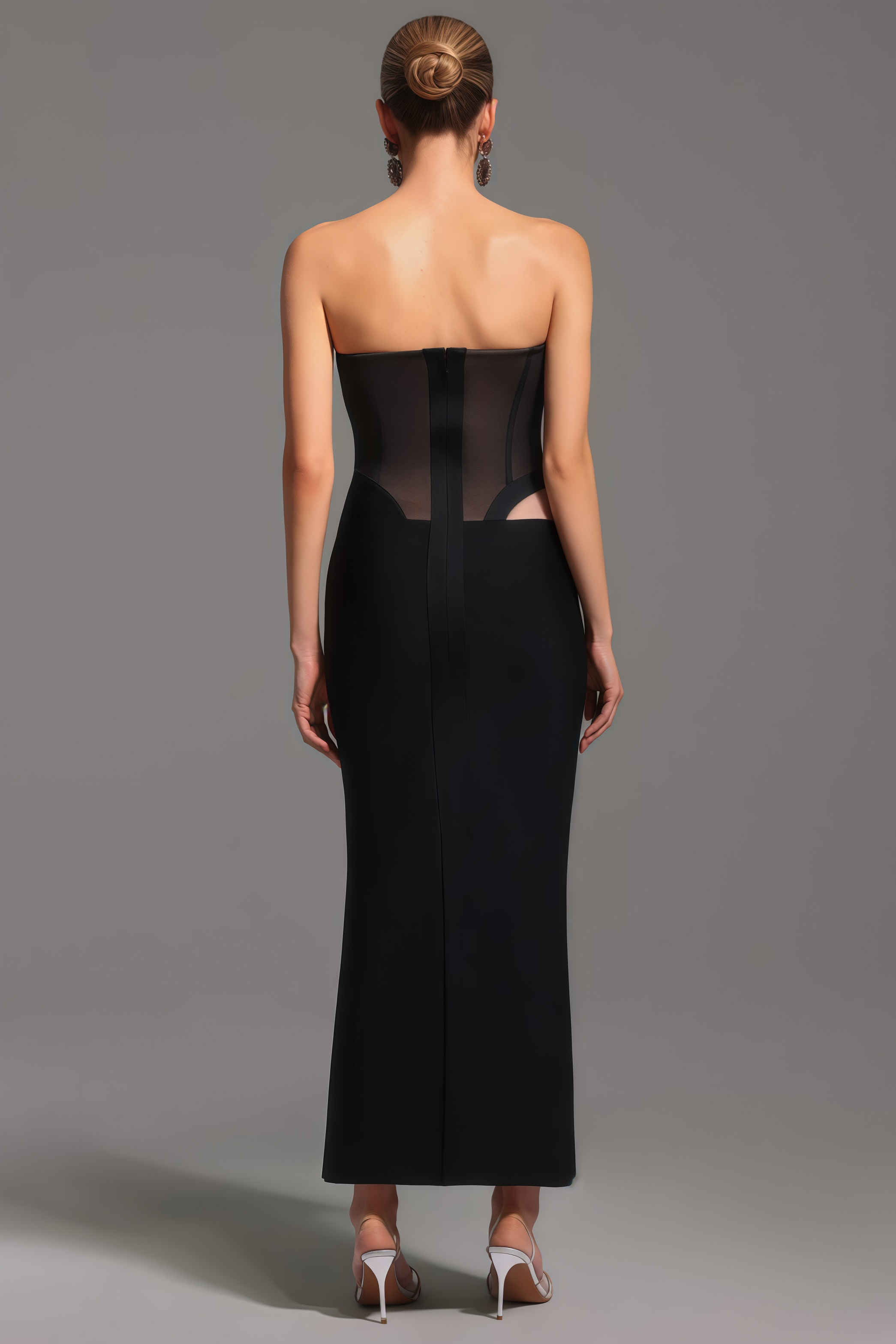 Luken Black Mesh Bandage Maxi Dress