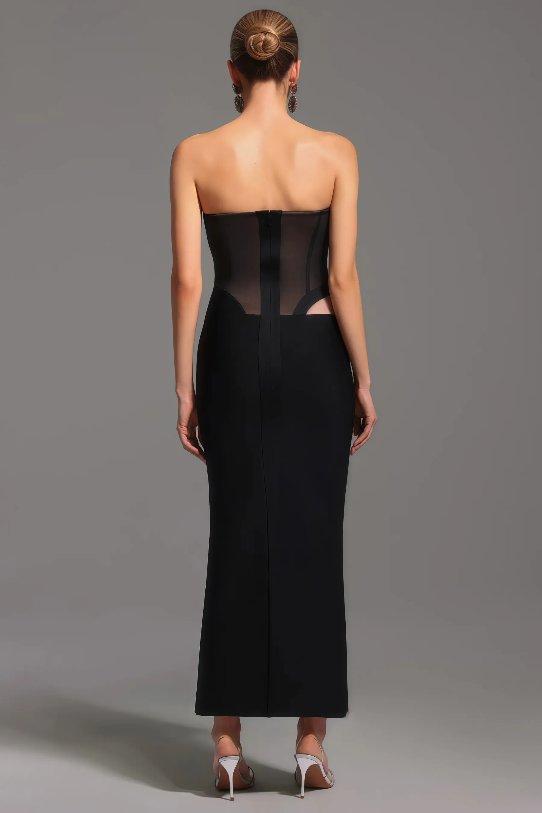 Luken Black Mesh Bandage Maxi Dress