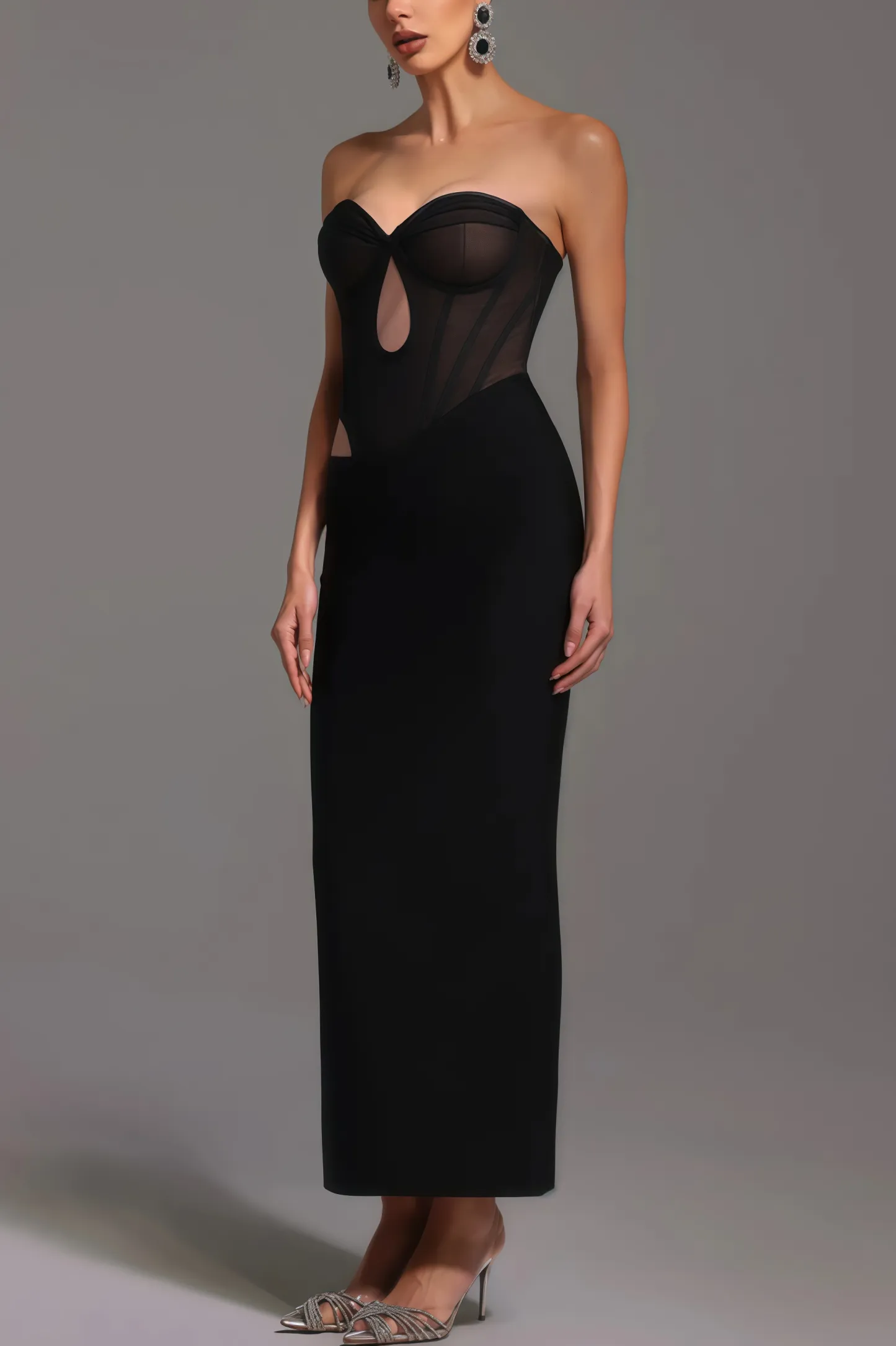 Luken Black Mesh Bandage Maxi Dress