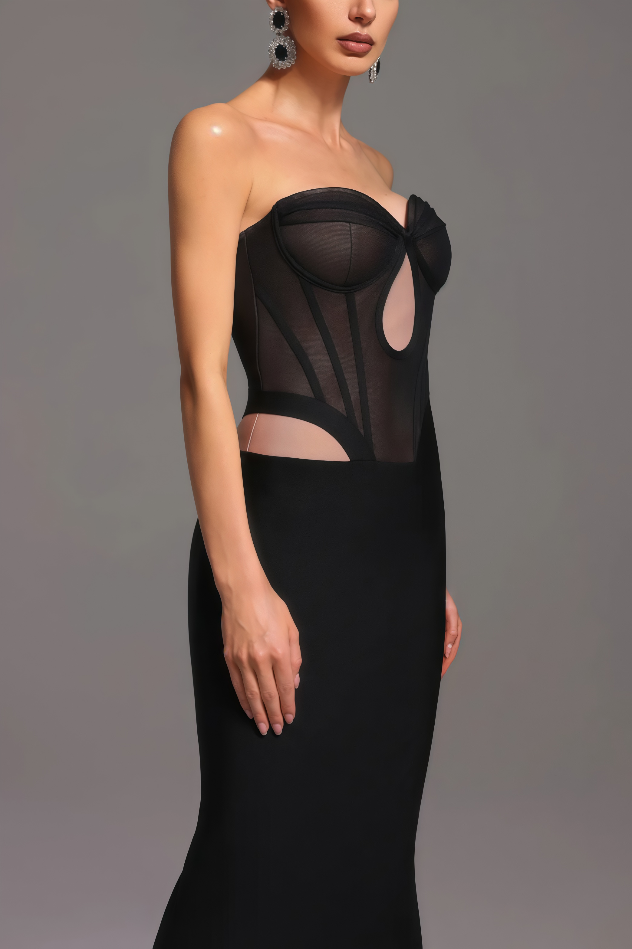 Luken Black Mesh Bandage Maxi Dress