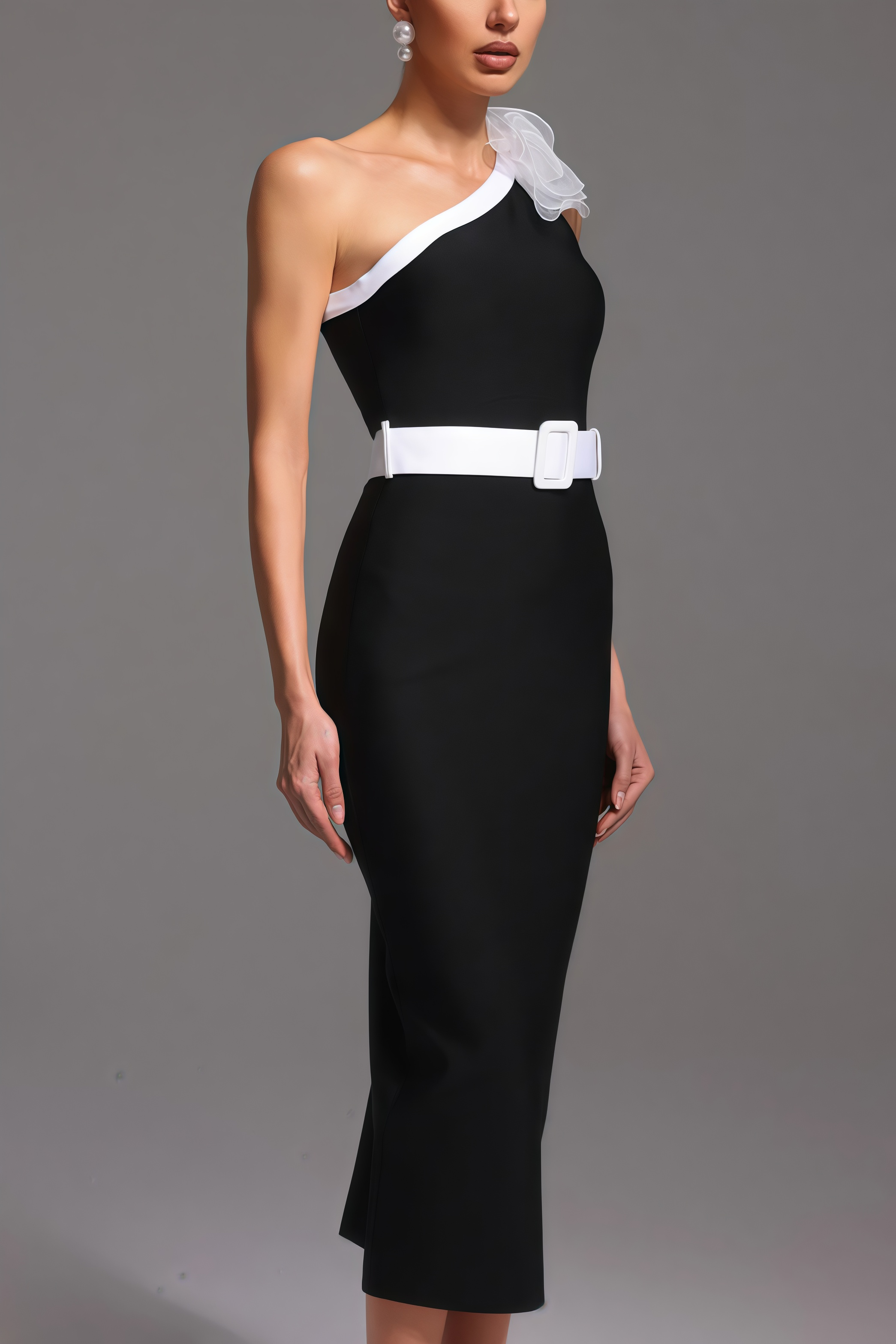 Siered One Shoulder Sleeveless Flowers Maxi Dress