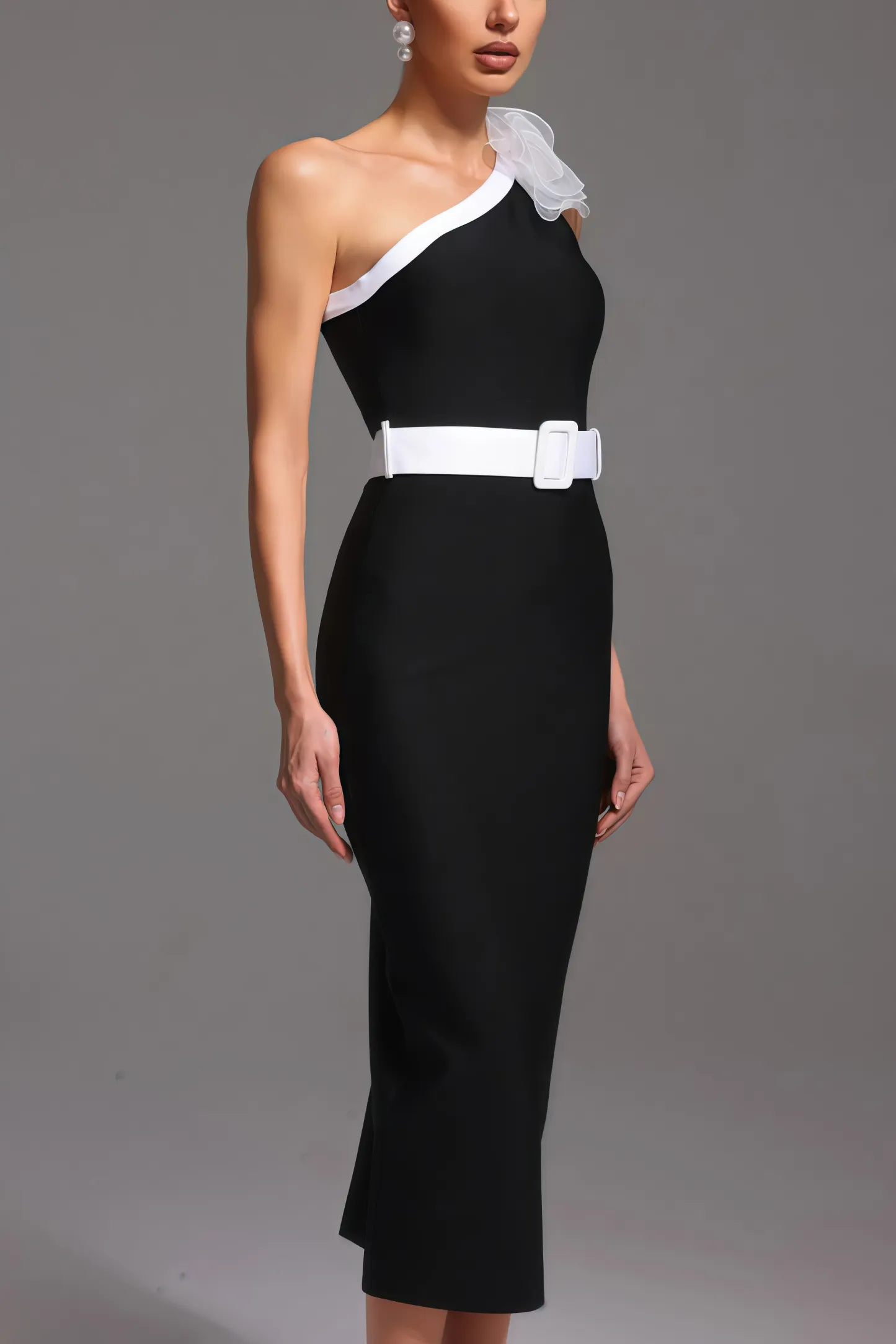 Siered One Shoulder Sleeveless Flowers Maxi Dress