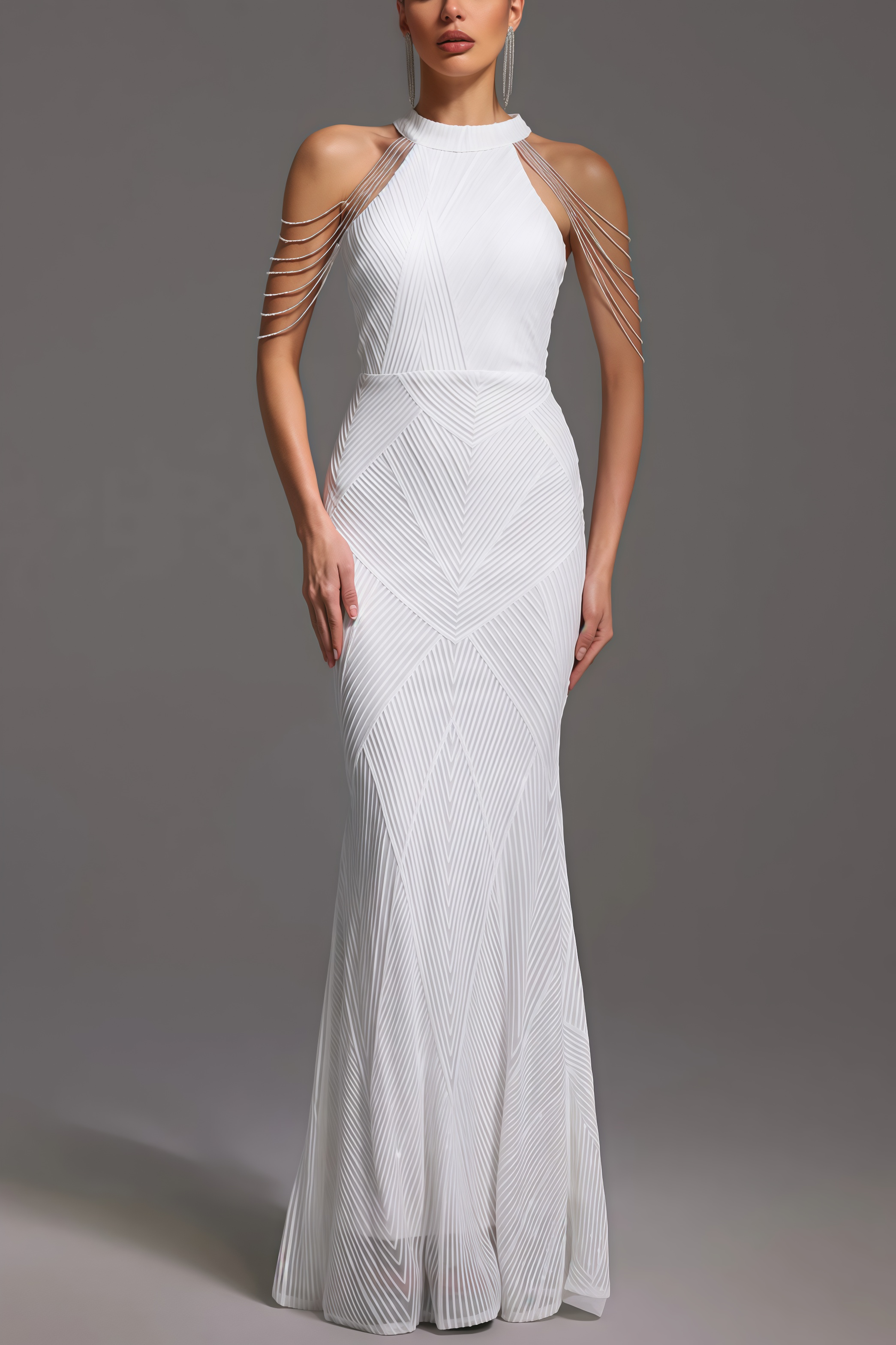 Solend Neckline Sequin Fishtail Maxi Dress
