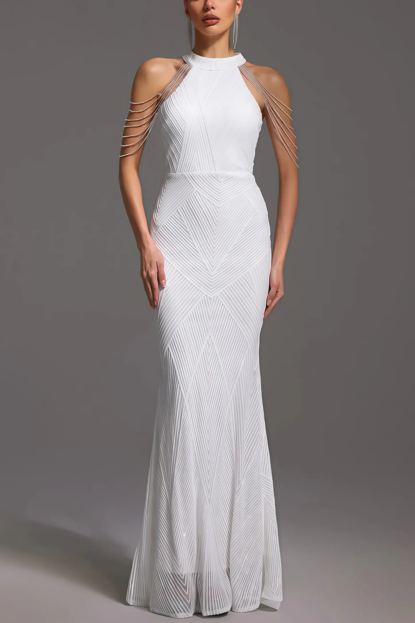 Solend Neckline Sequin Fishtail Maxi Dress