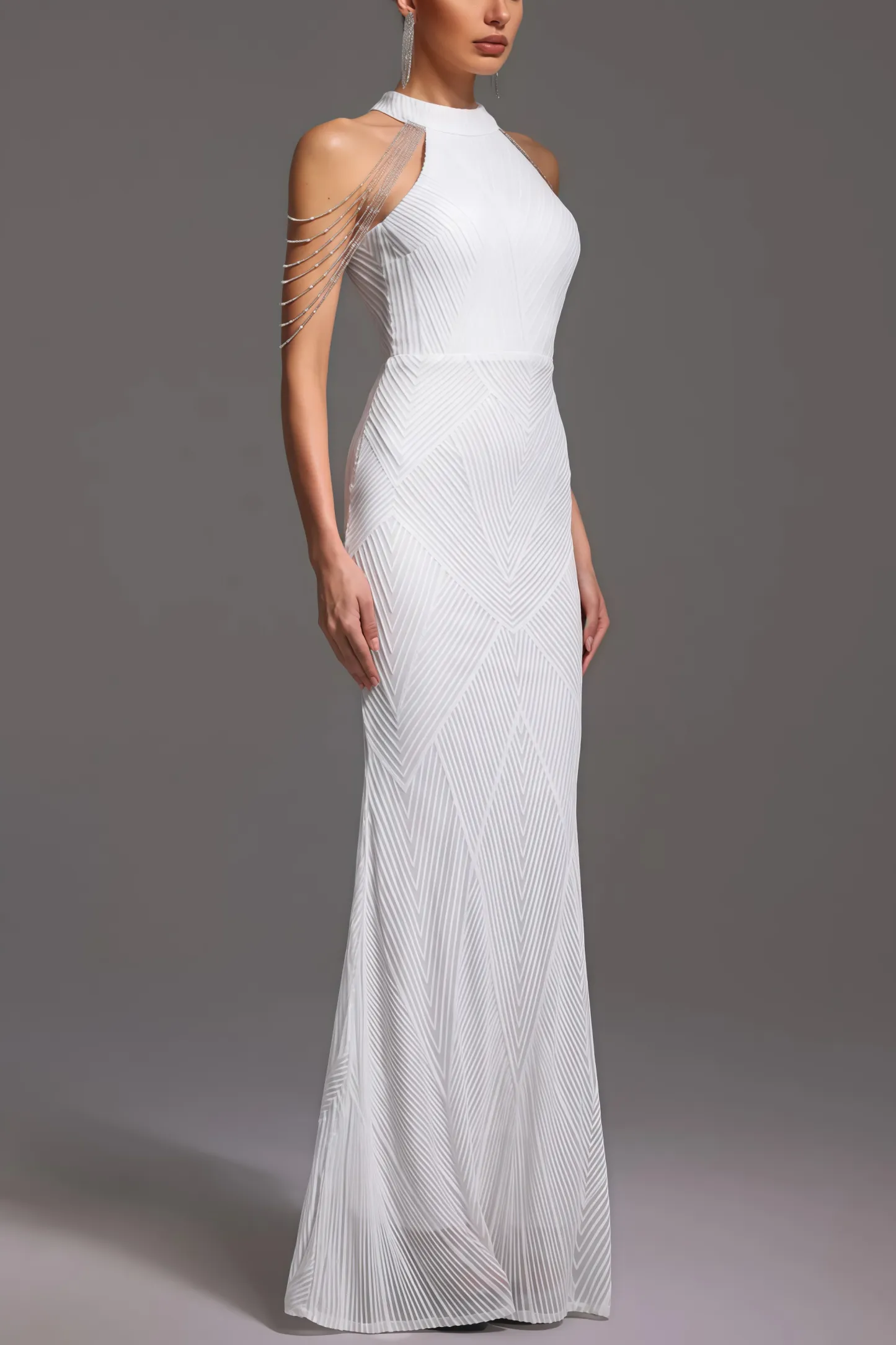 Solend Neckline Sequin Fishtail Maxi Dress