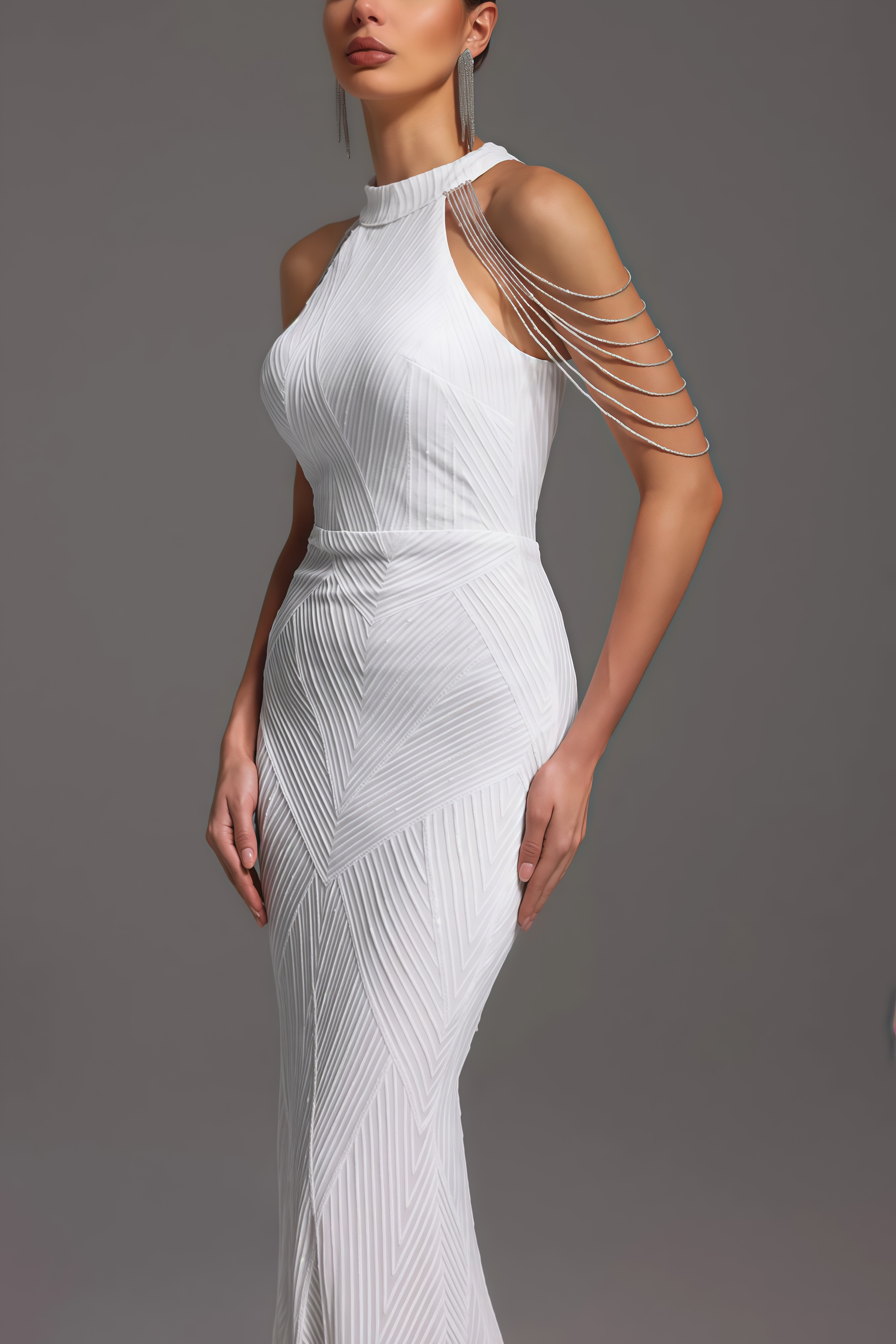 Solend Neckline Sequin Fishtail Maxi Dress
