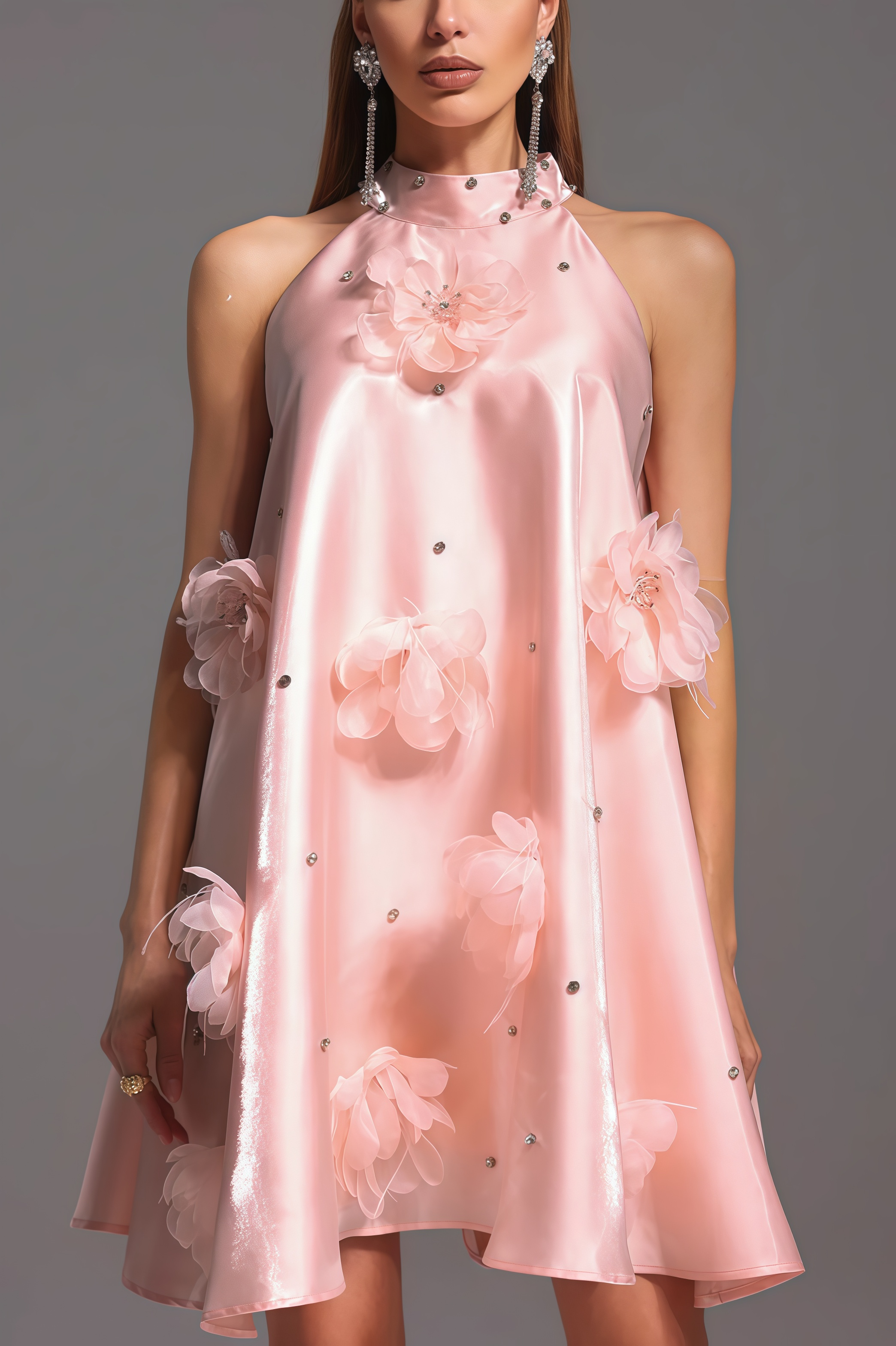 Xandea Halter Flowers Diamond Mini Dress