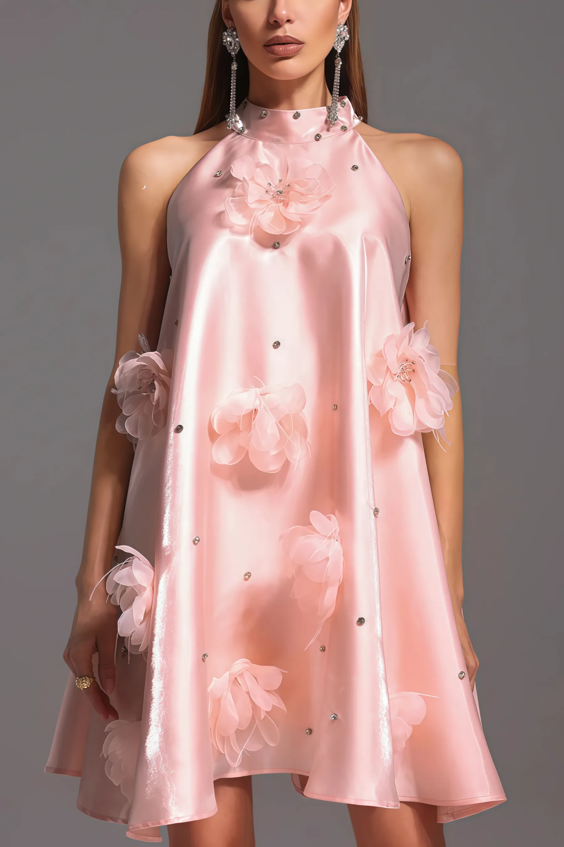 Xandea Halter Flowers Diamond Mini Dress